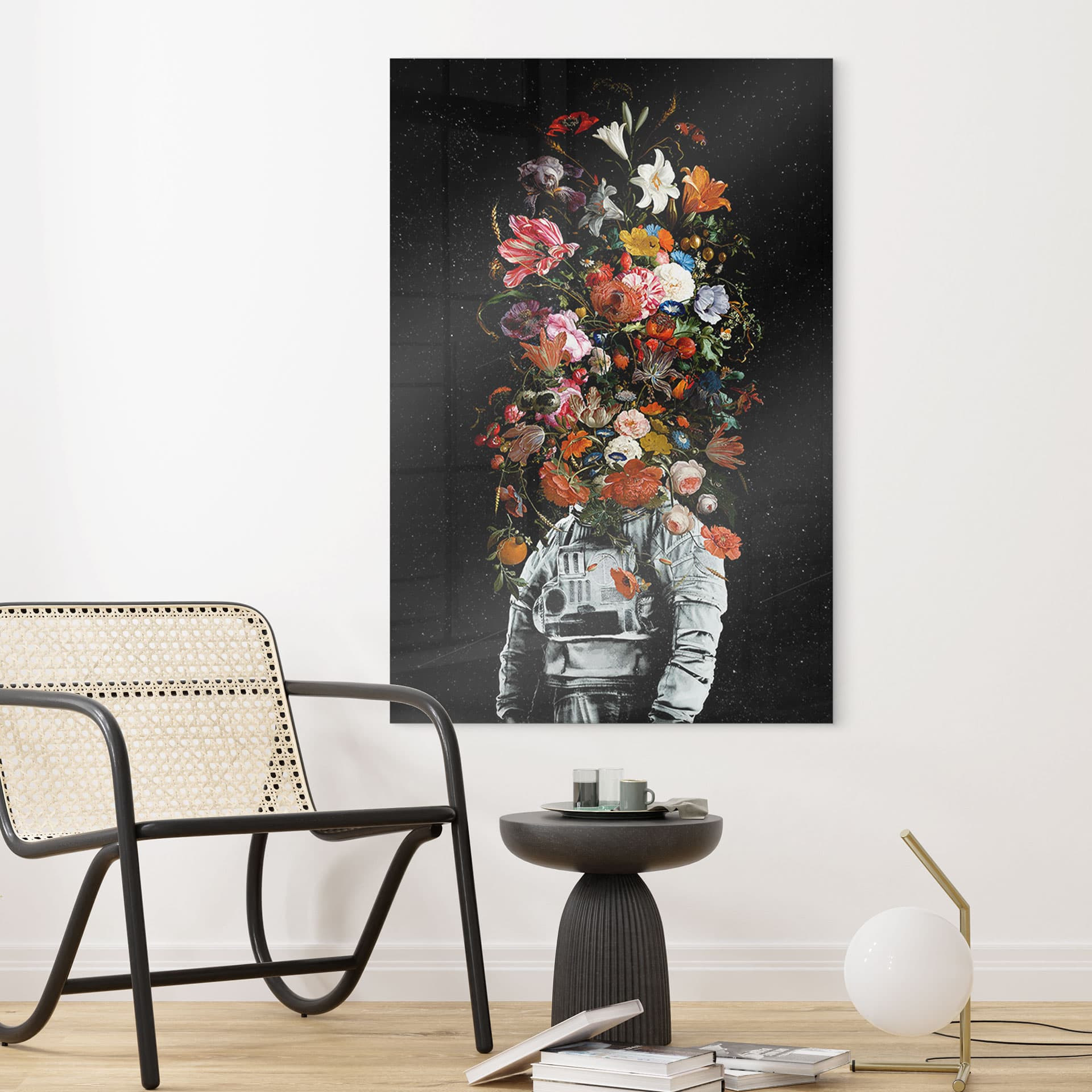 Akrylbillede Astronaut med blomsterarrangement - Nicebleed