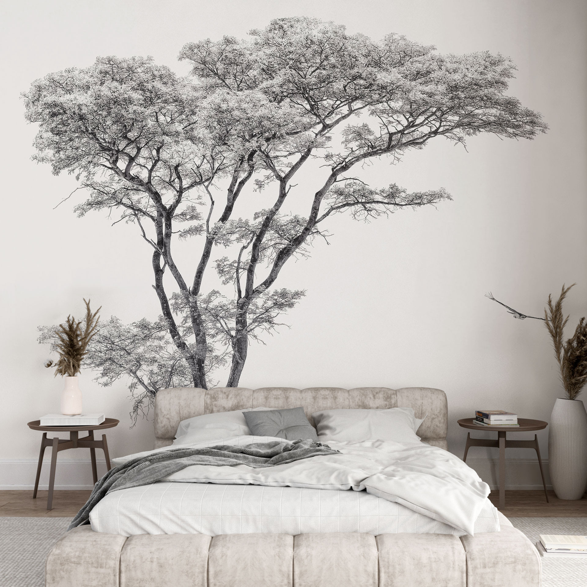 Fototapete Minimalistischer Baum in ruhiger Landschaft - Flour
