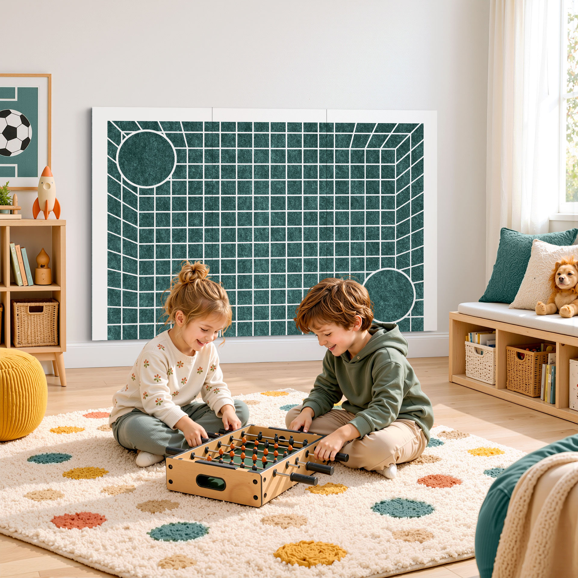 Filz Fußball, Torwand Akustikpaneele, Wanddeko mit Akustikfunktion für das Kinderzimmer