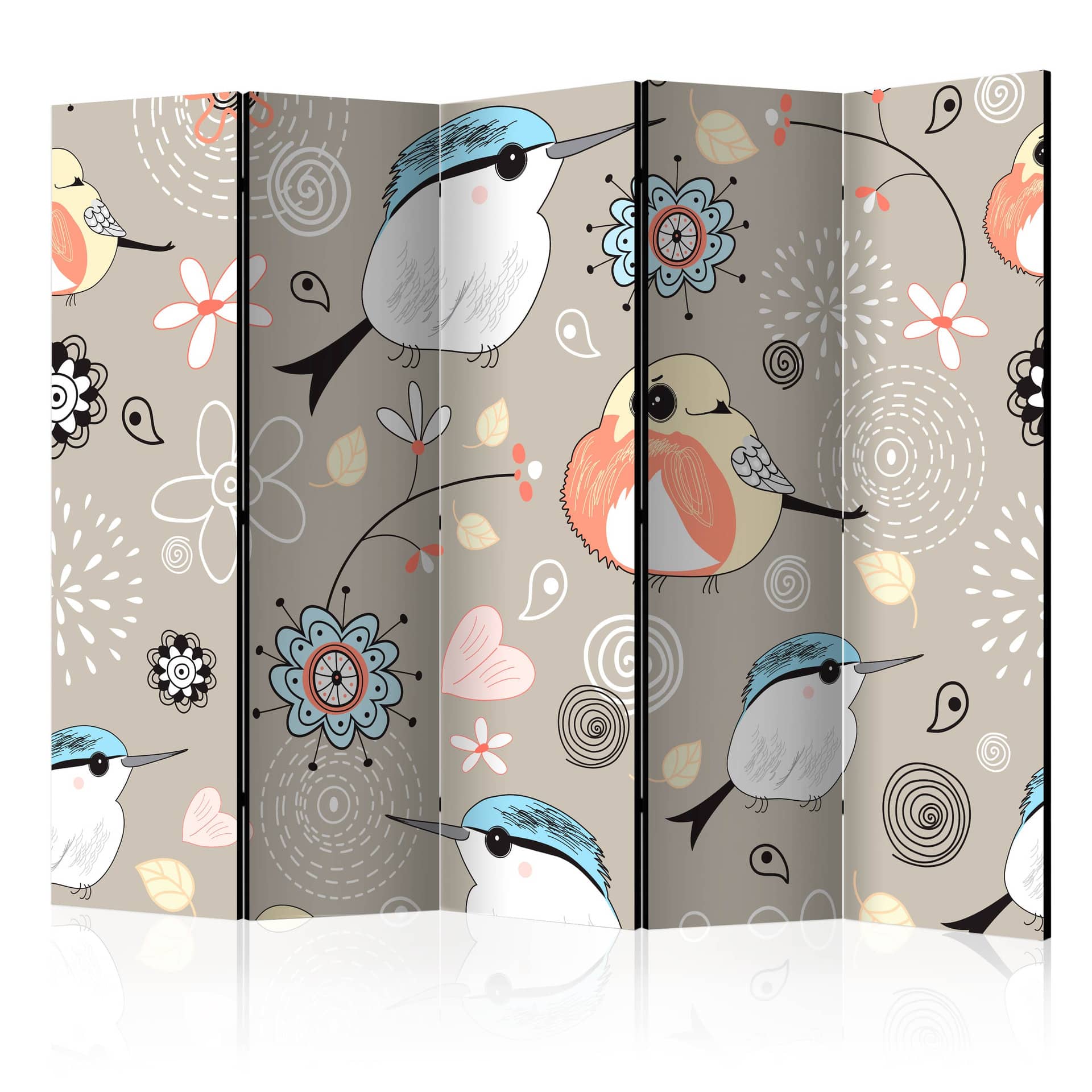 Screen room divider - Søde fugle, 3-delt