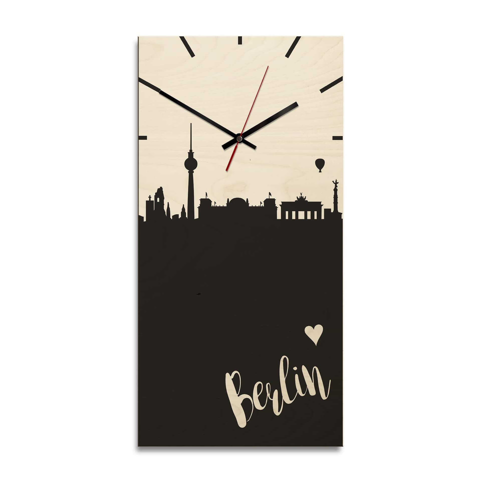 Horloge murale en bois - Skyline Berlin rectangulaire