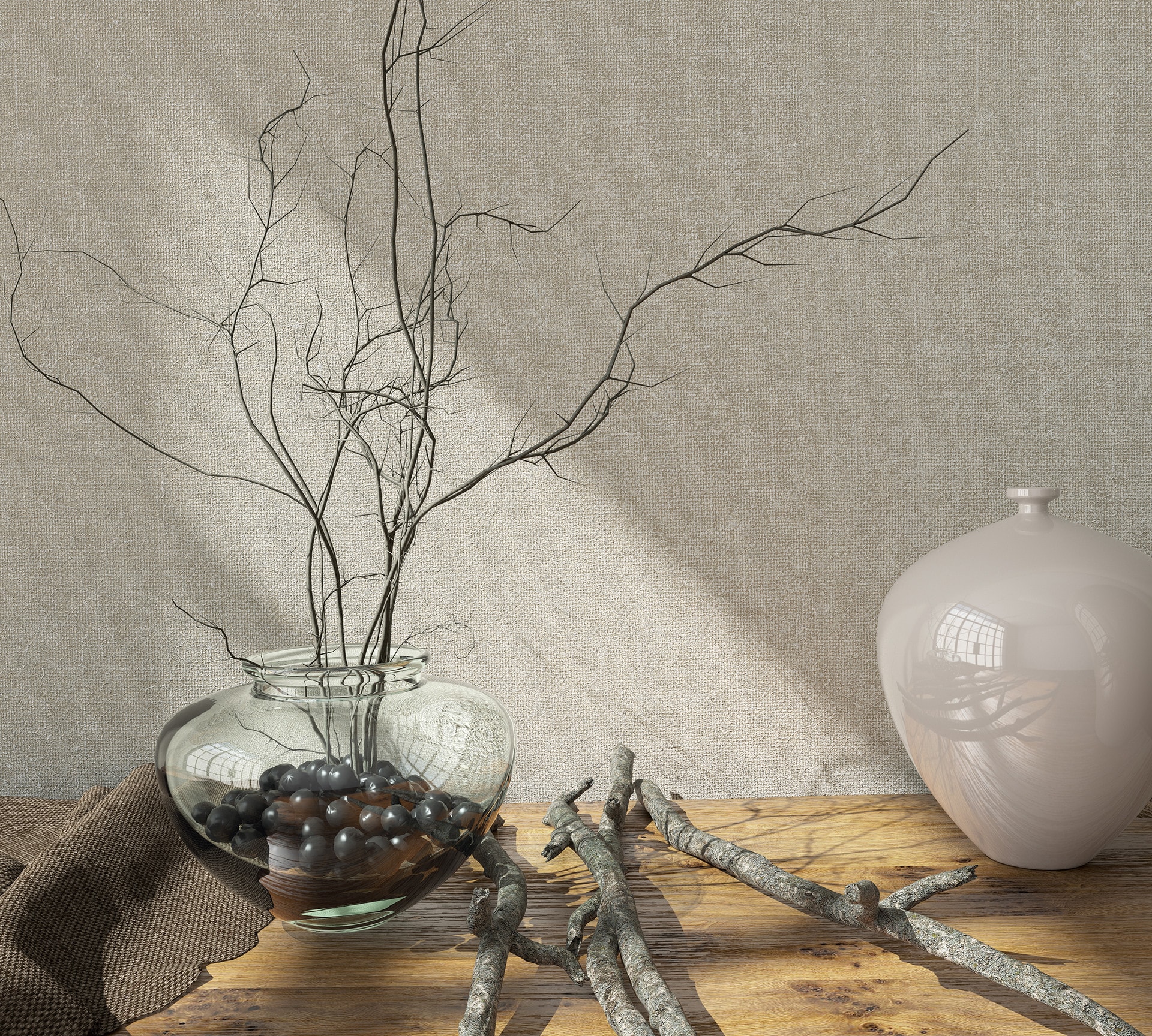 Non-woven Tekstil Tapet Tekstil ensfarvet beige Tekstur