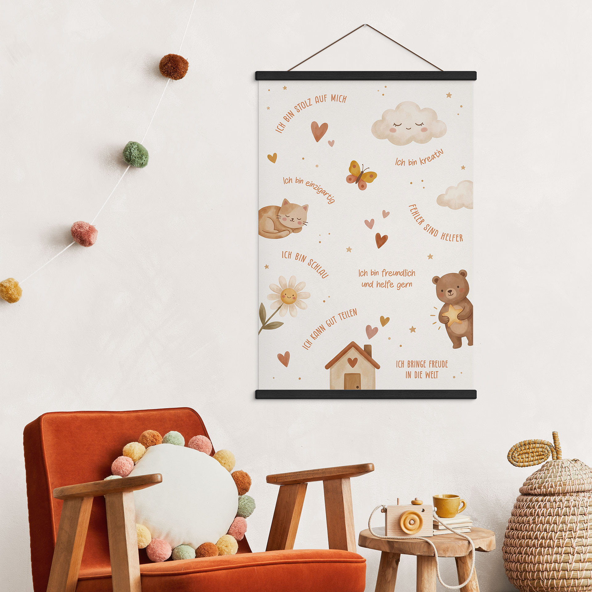 Stoffbild - Affirmationen Happy für das Kinderzimmer
