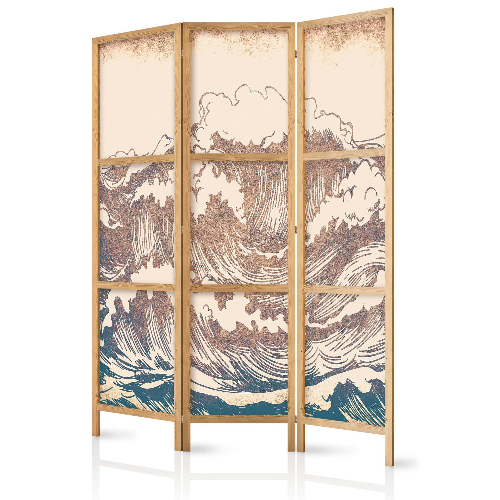Japanischer Paravent, Raumteiler freistehend, Trennwand - Turbulent Ocean