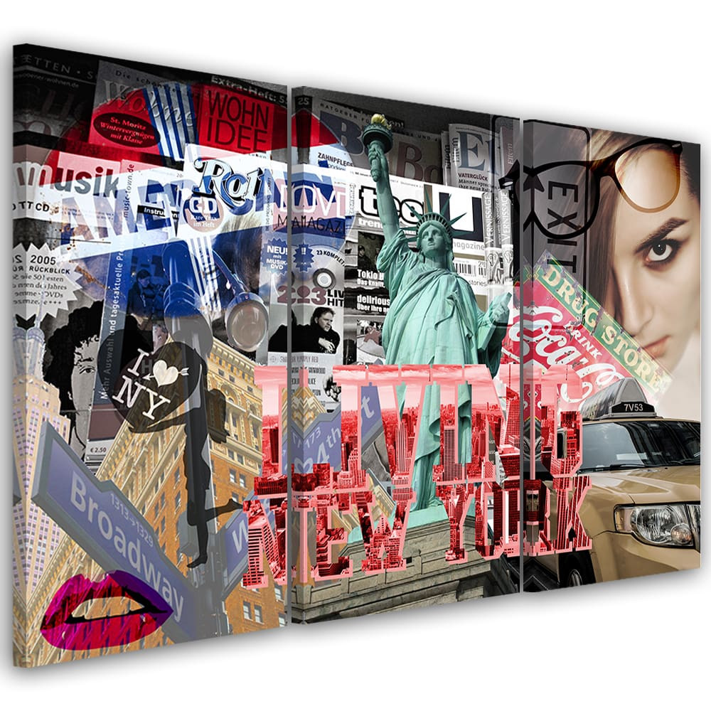 3-delt lærredstryk, New York City Collage Pop Art