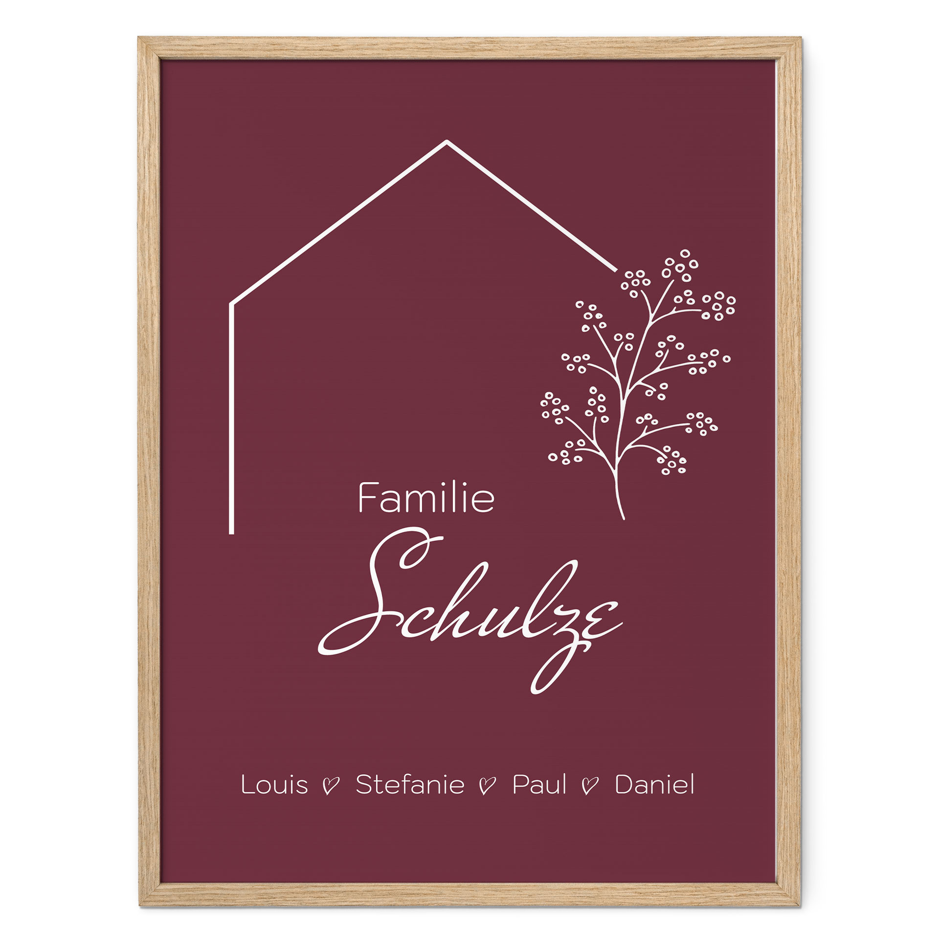 Personalisierbares Poster Familie Haus - weinrot