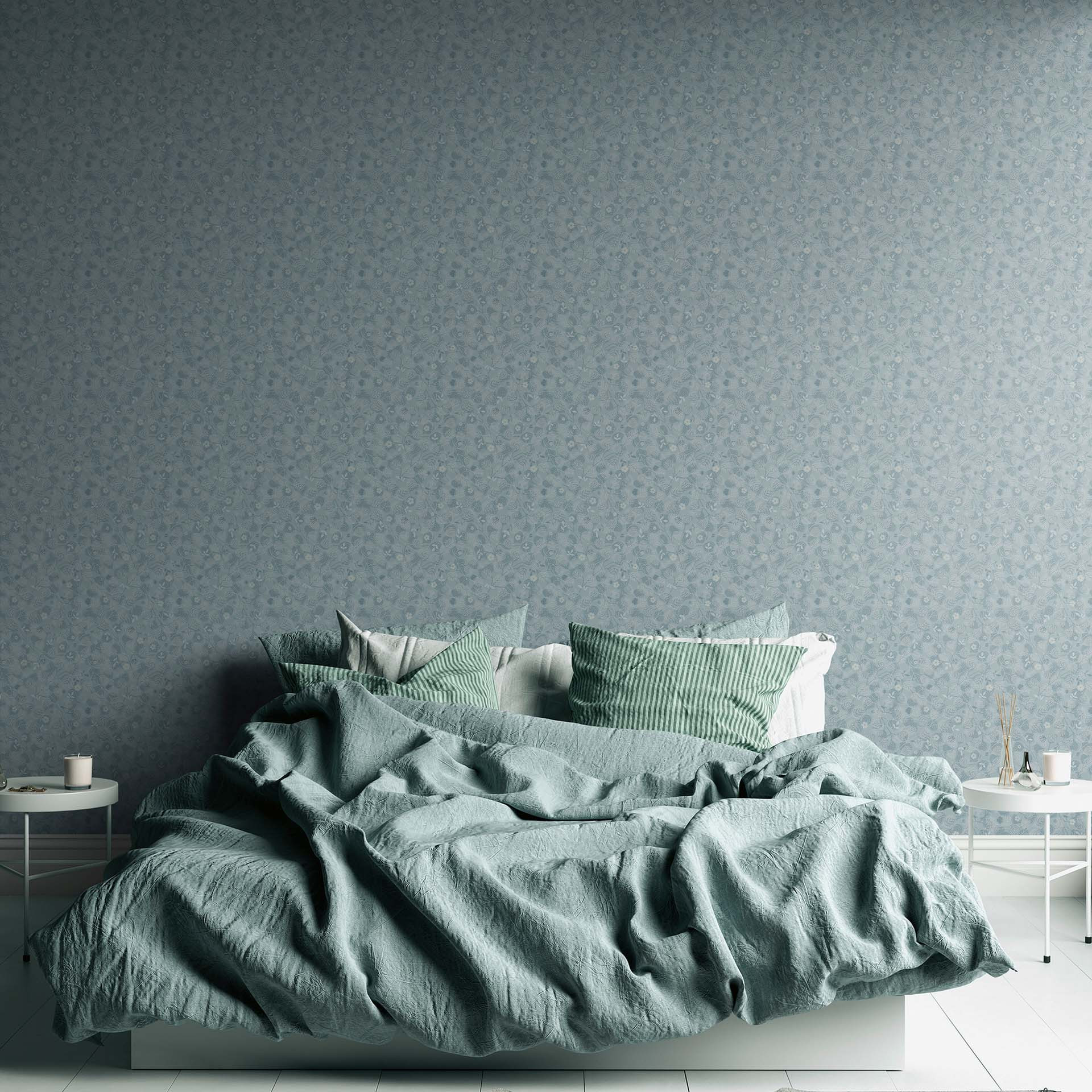 behang keuken landhuis blauw wit bloemen - vliesbehang vintage landelijke keukens vliesbehang