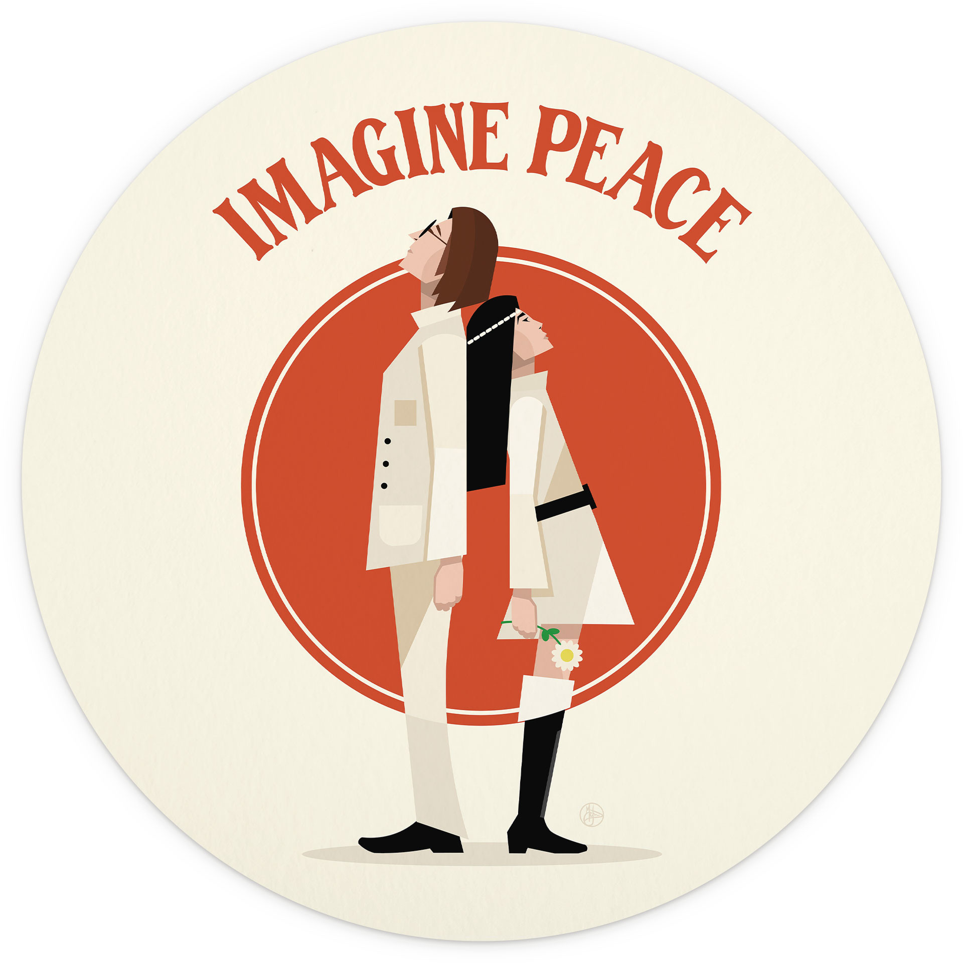 Imagine Peace Fotobehang - Twee voor vrede en hoop - Retrodroom - Rond - vliesbehang/zelfklevend vli