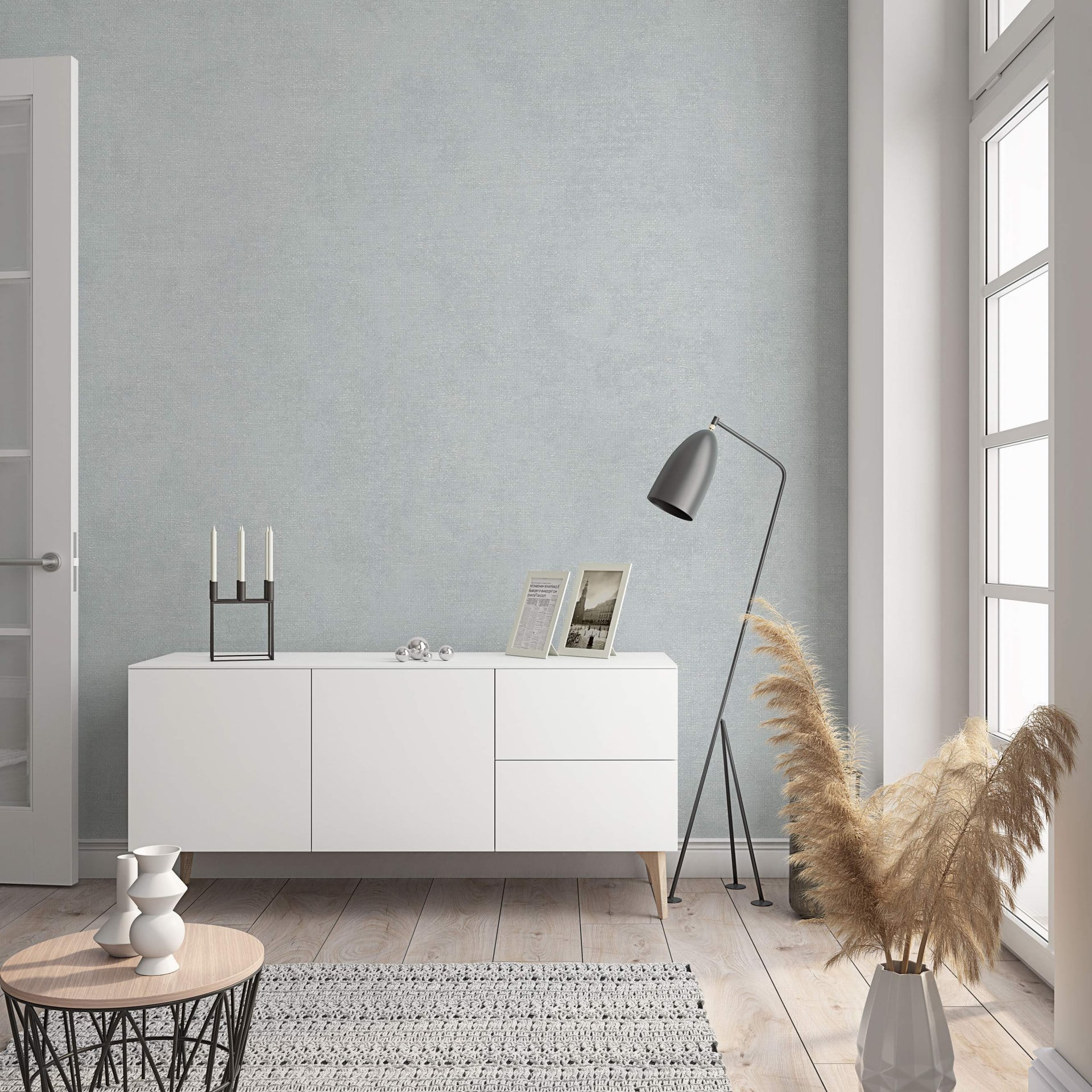 Vliesbehang met moderne monochrome look en structuur in grijs effen