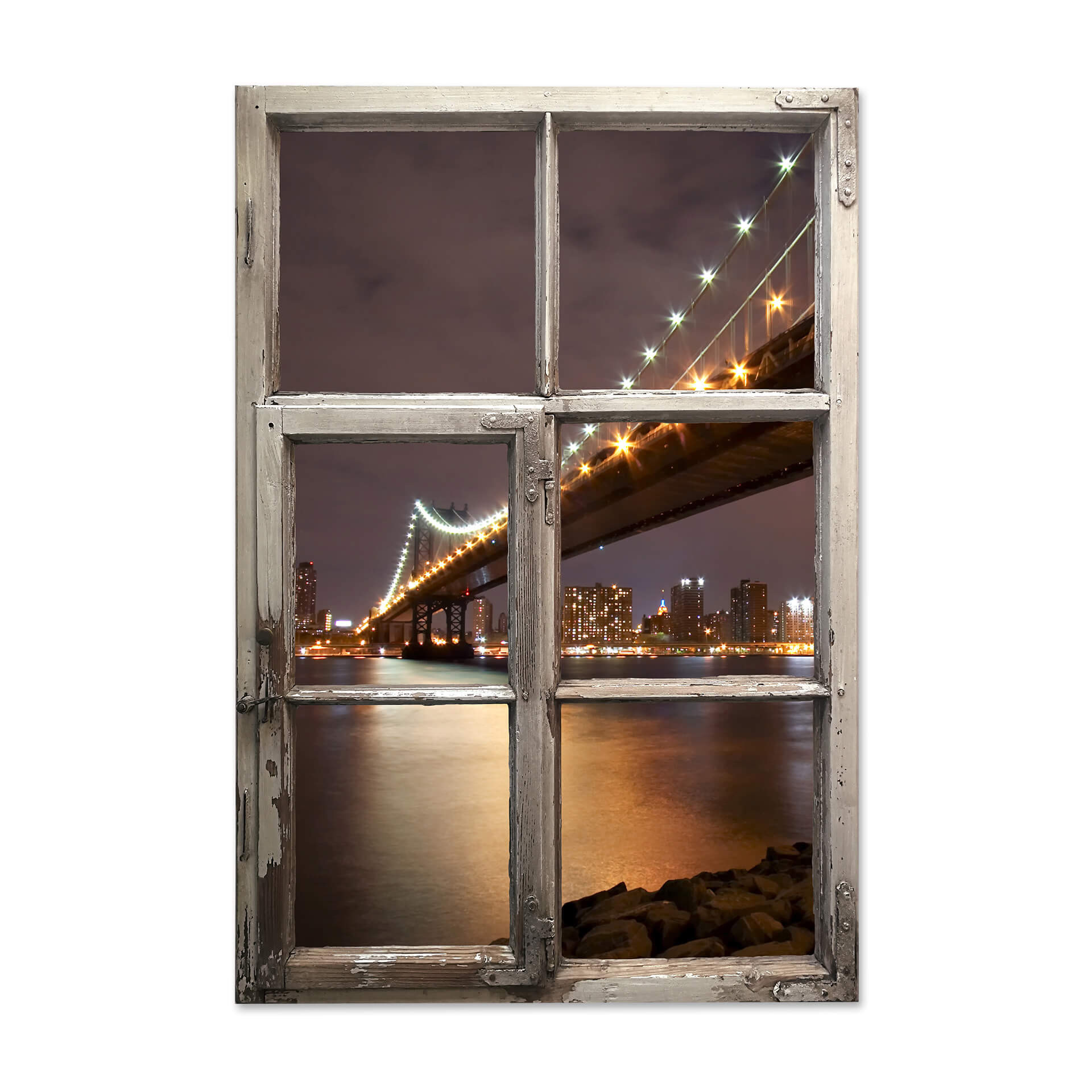 3D Wallsticker window shabby - Manhattan Bridge at Night