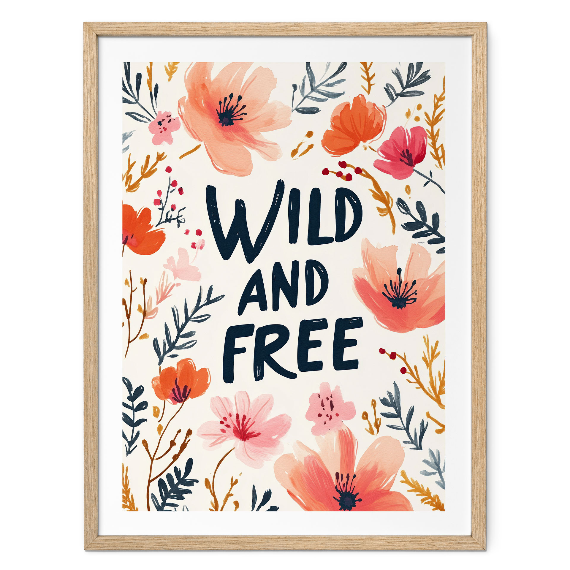 Plakat Dziki i wolny z akwarelowymi kwiatami - Treechild