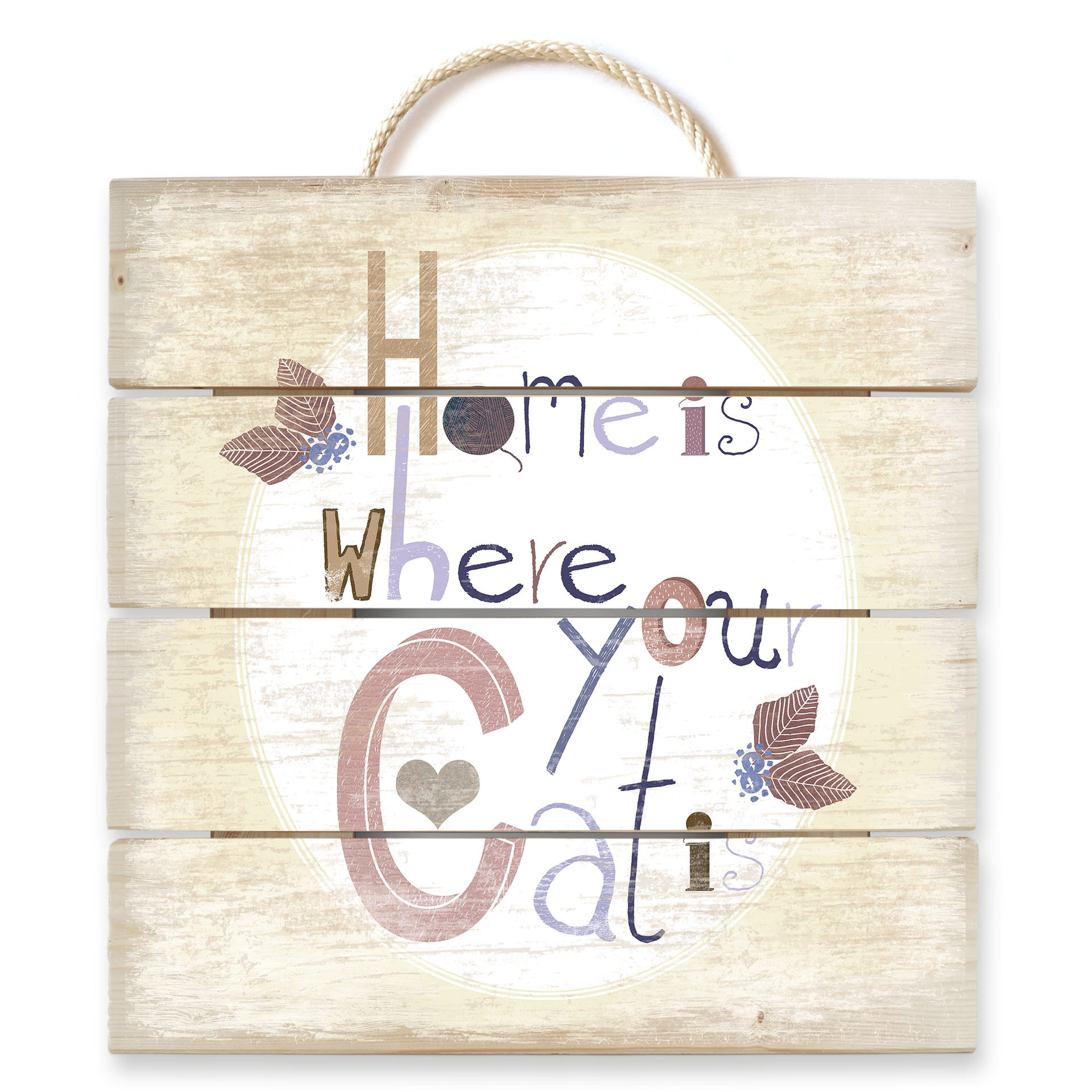 Obraz drewniany Loske - Home is where your Cat is - 40x41,5 cm