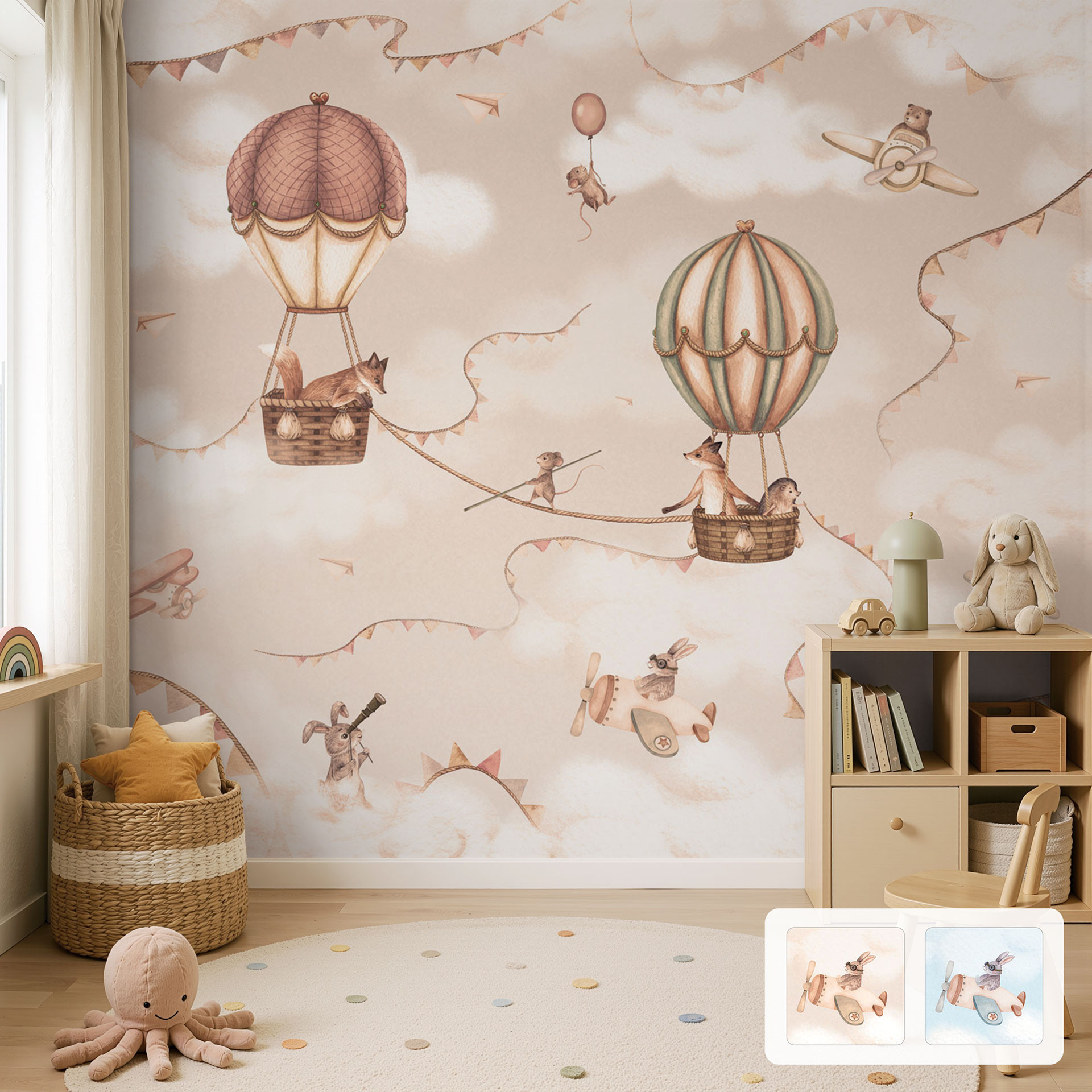 Kinderkamer Fotobehang Dierlijk Avontuur met Luchtballon - Oliver Robins