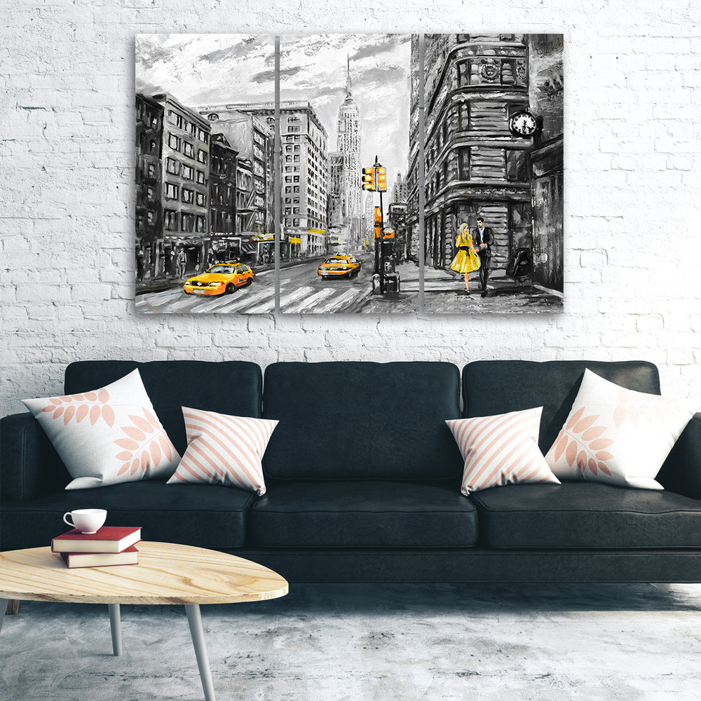 3 stykke lærredstryk, New York Taxi USA Akryl