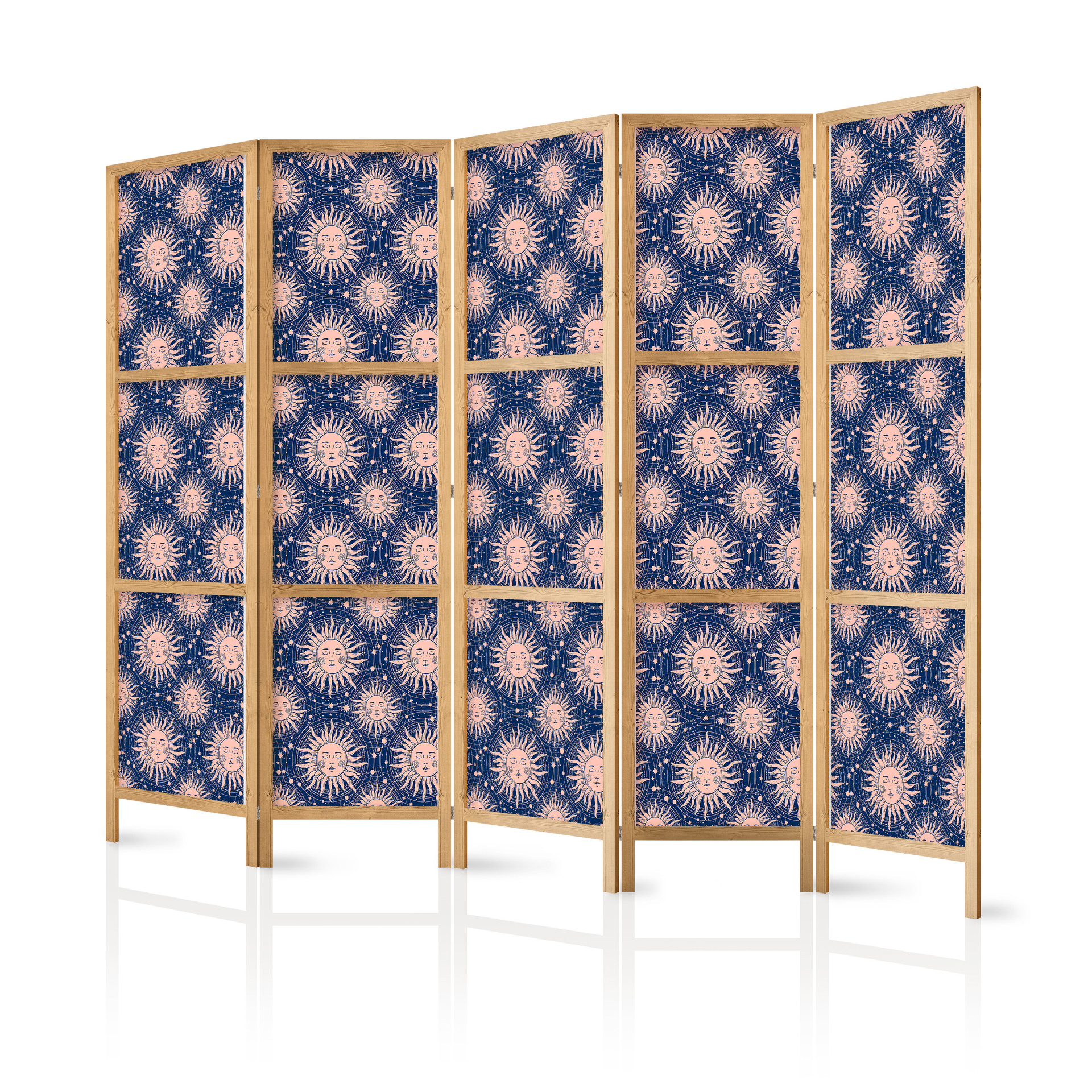 Japanischer Paravent, Raumteiler freistehend, Trennwand - Sunny Patterns: Repeating Sun Motif