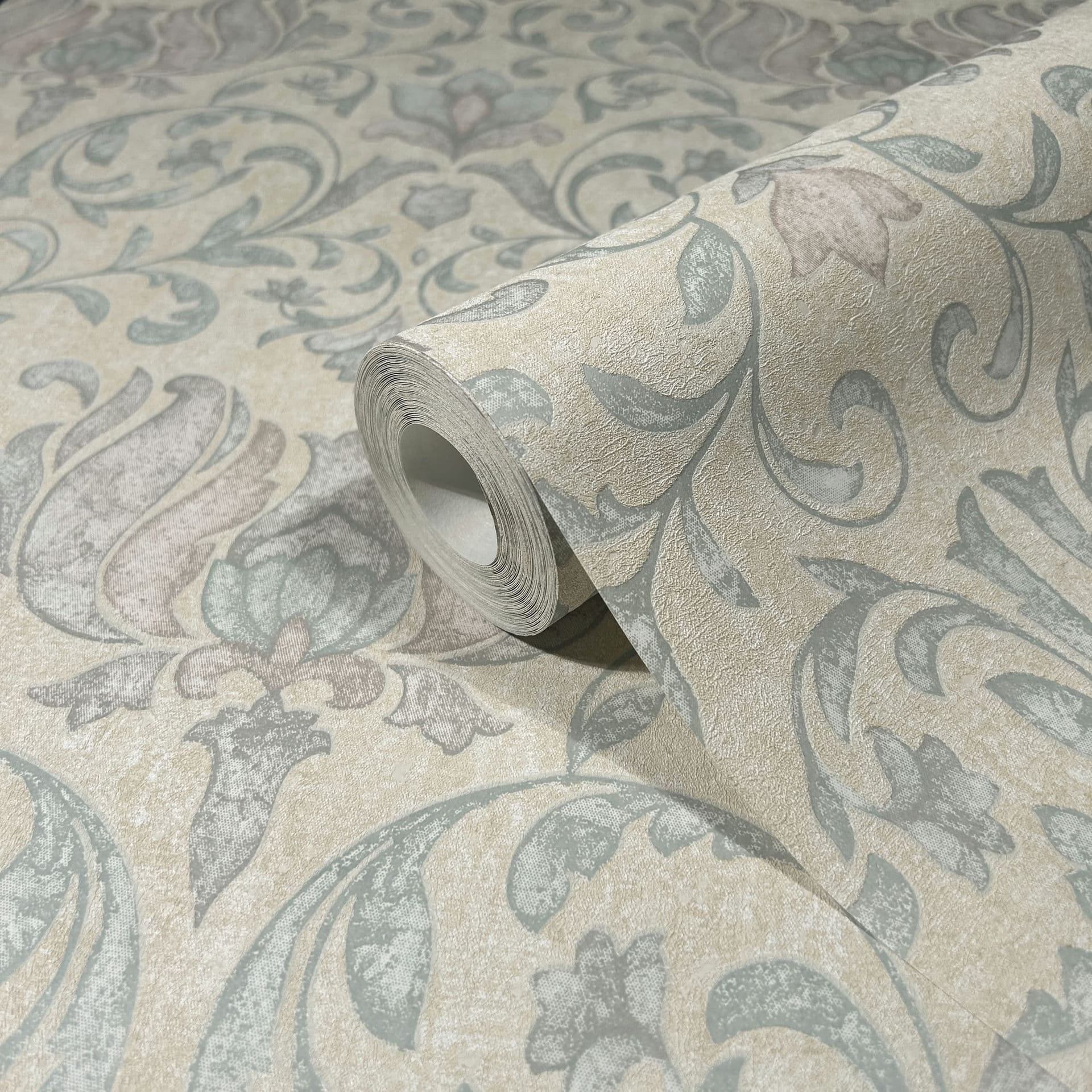 vliesbehang met bloemen, bladeren ornamenten glanzend beige bloemmotieven