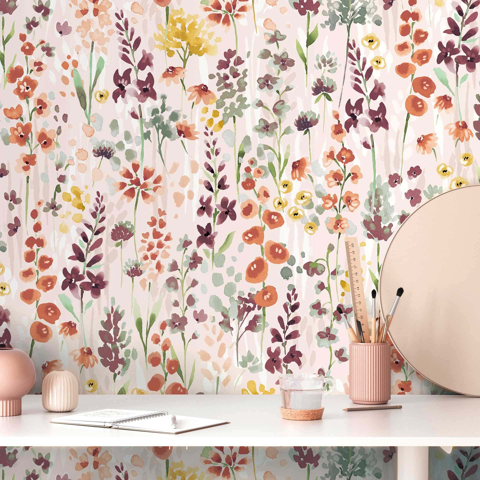 Bloemen behang aquarel look beige bruin - Patroonbehang natuurlijke tinten - vliesbehang