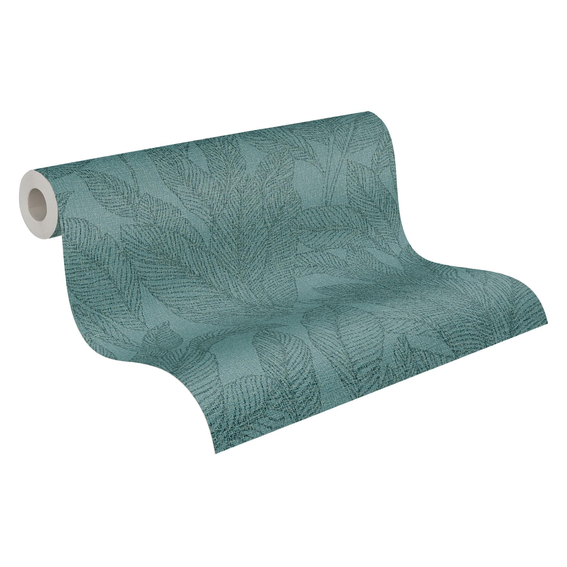 COSMOPOLITAN Vliesbehang met bladeren petrol blauw groen - natuurlijk Patroonbehang