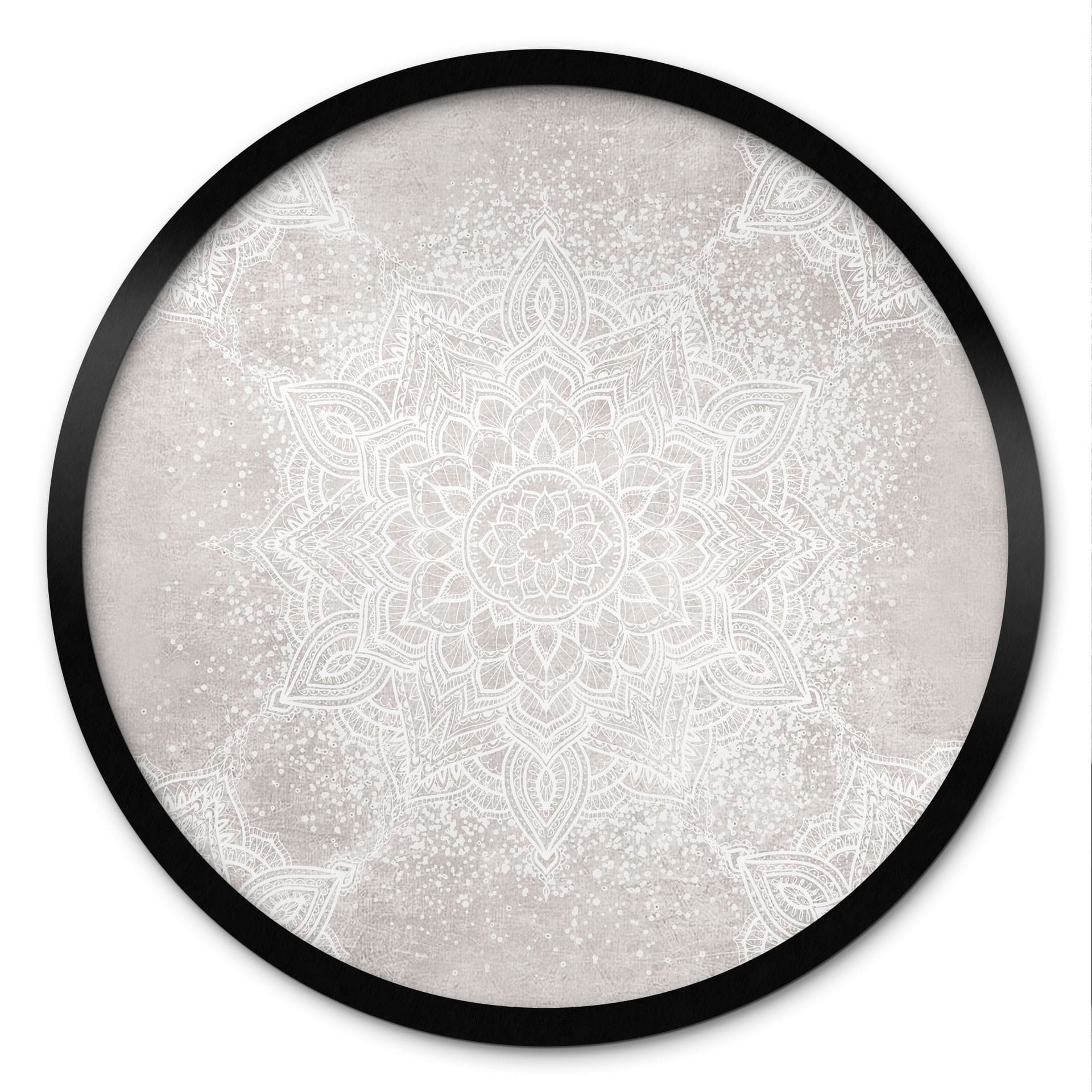 Poster Mandala doux sur fond gris-beige - Bloomery Decor - Rond