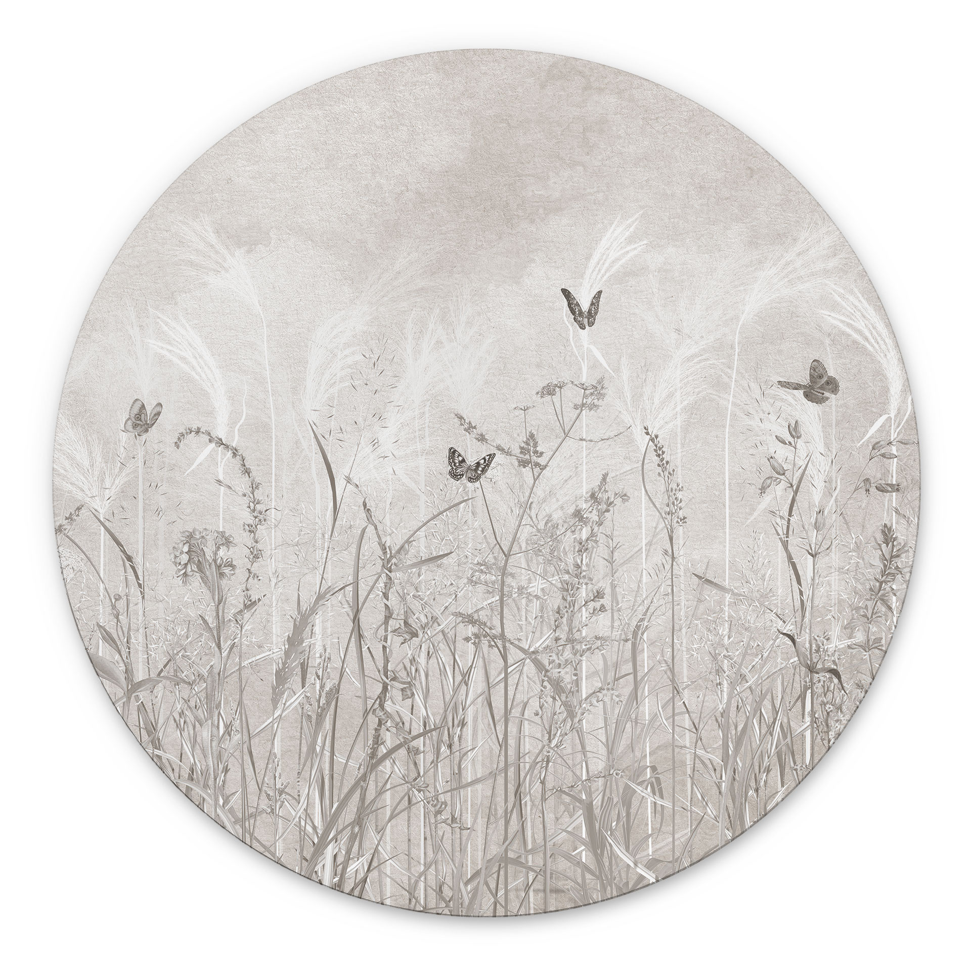 Wanddecoratie wilde bloemenweide met vlinders in Scandinavisch design - Ms Tiff - Alu-Dibond Rond