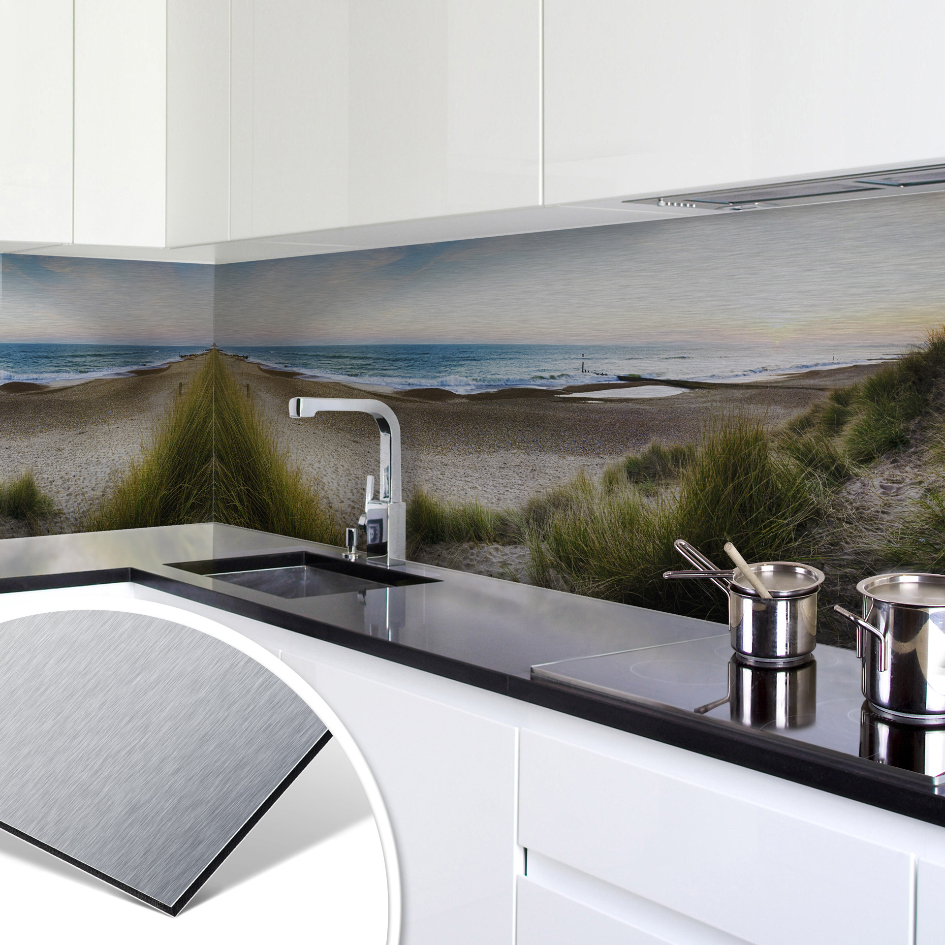 Revêtement pour cuisine - Alu-Dibond - Plage en panorama - Argenté
