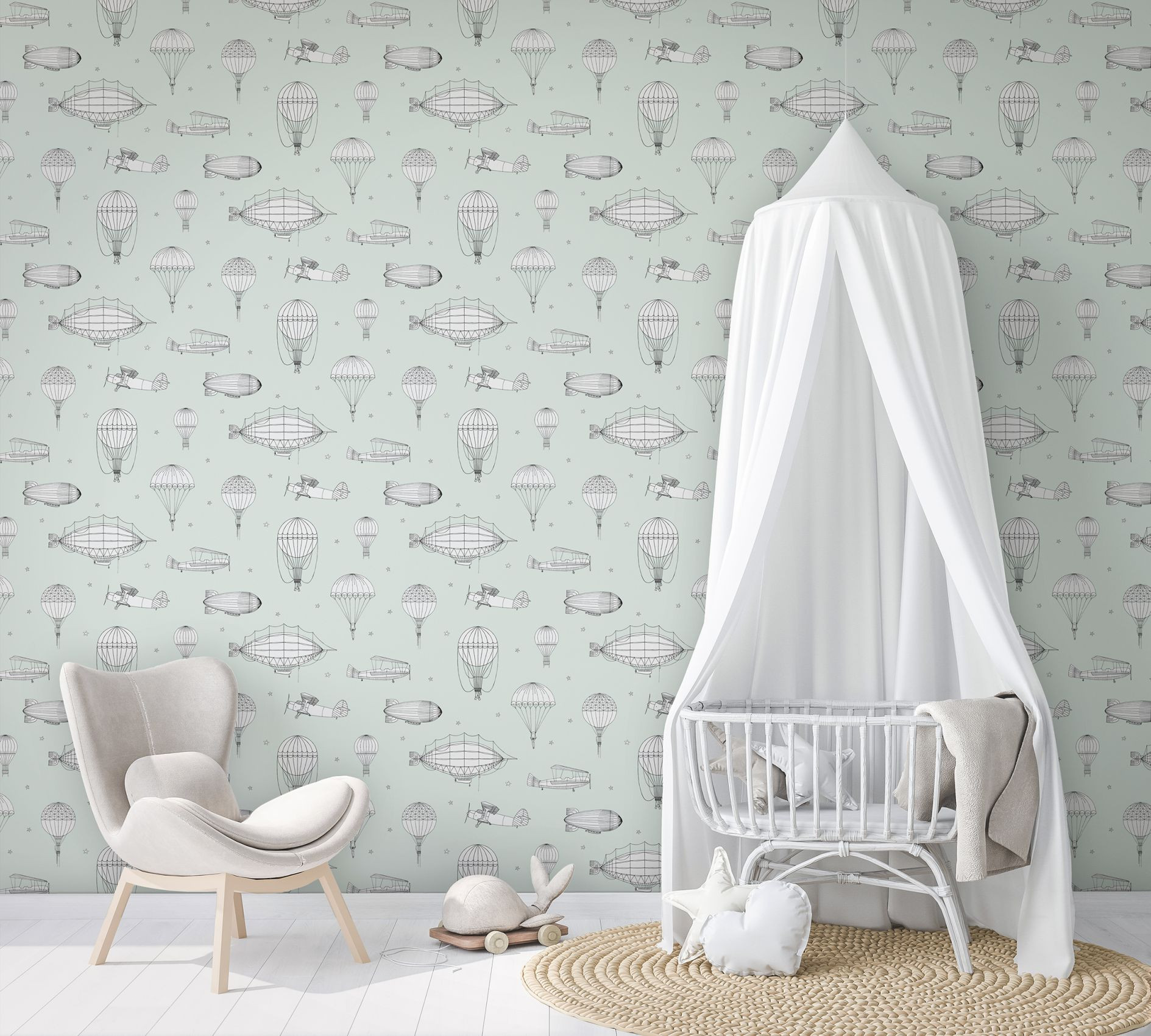 kinderbehang, vliesbehang met illustratie Kids Walls groen, wit