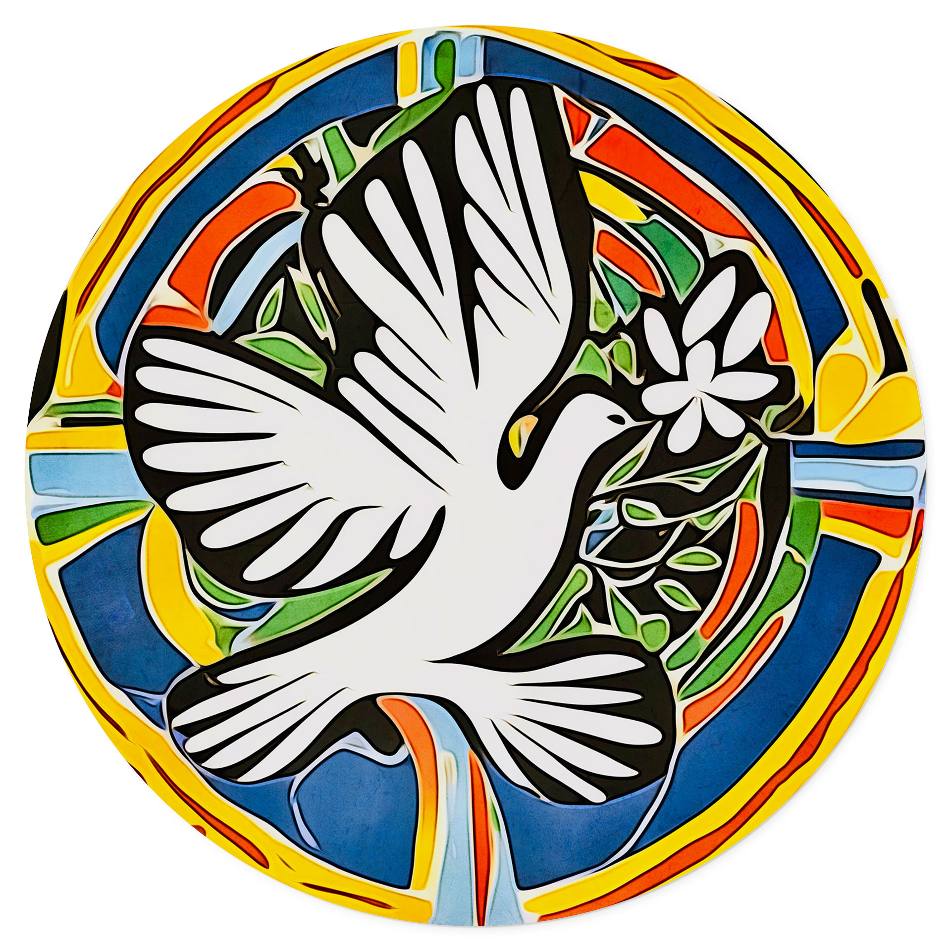 Kolorowa Naklejka na ścianę z gołąbkiem pokoju - Inspirowana Matisse - Zamart - Okrągła