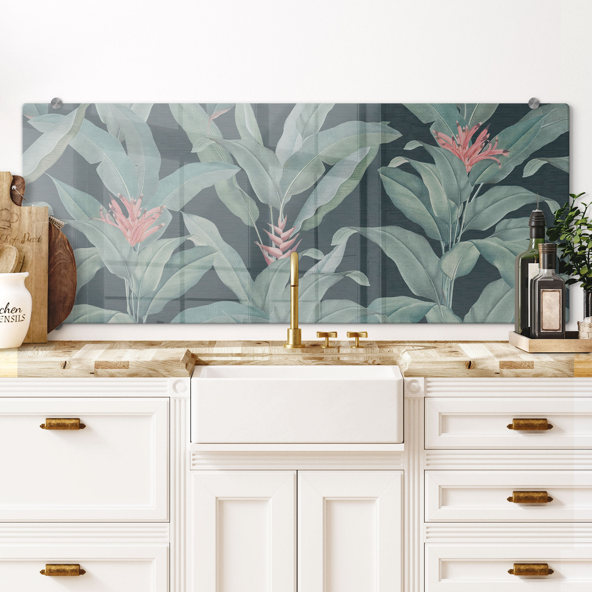 Spritzschutz Urban Jungle Tropenblätter Grün - Bloomery Decor - Panorama