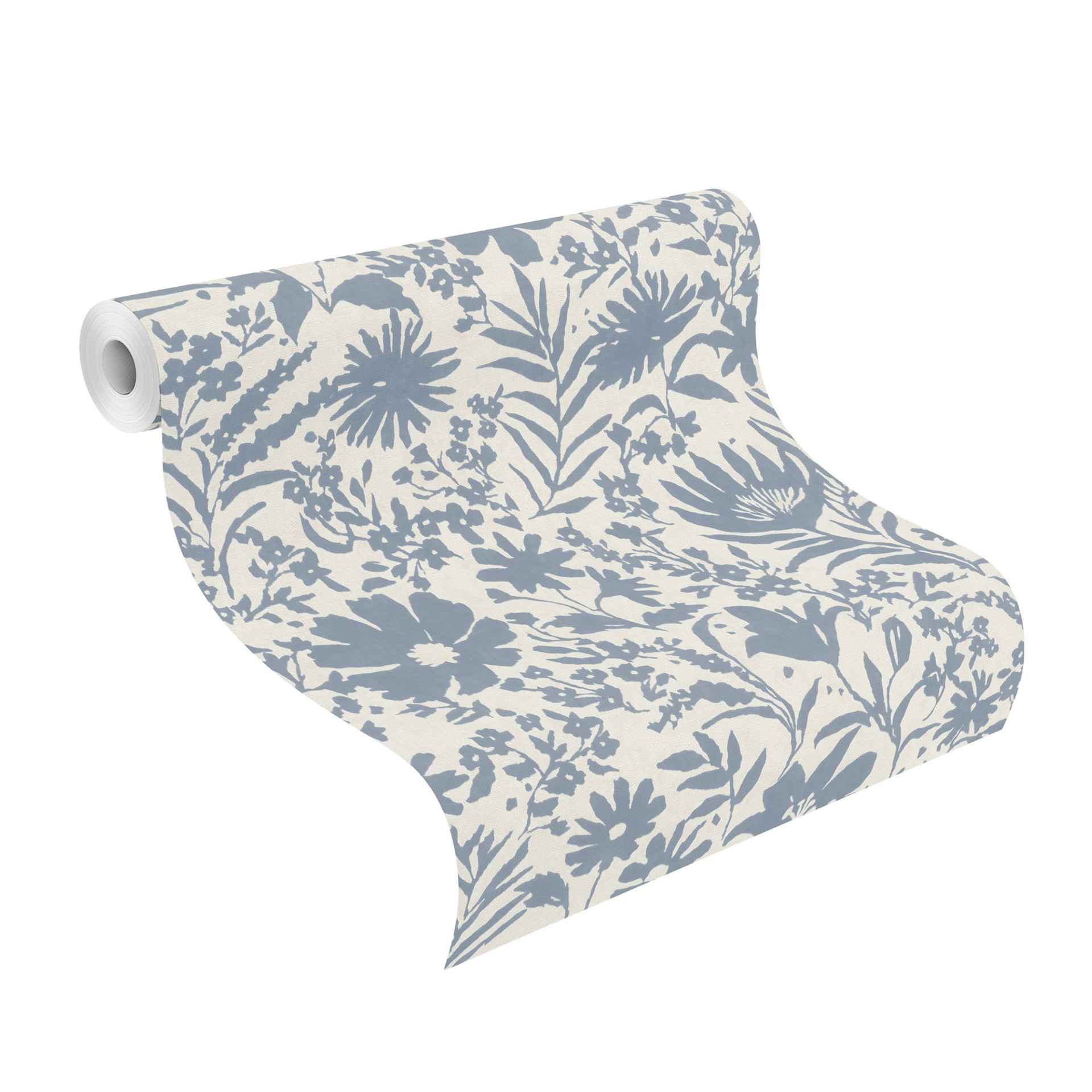 behangpapier met bloemen en vlieseline Paraiso blauw