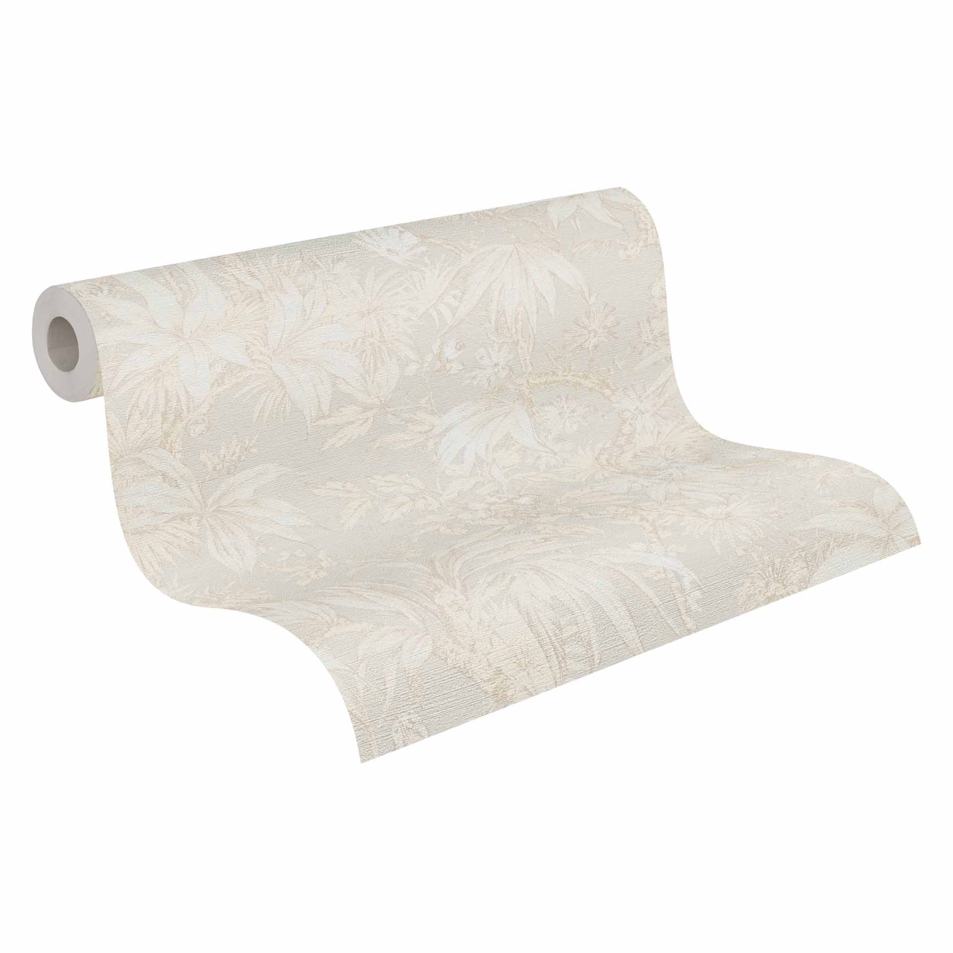Botanisch behang beige lichtblauw - bloemenpatroon behang discreet - Vliesbehang