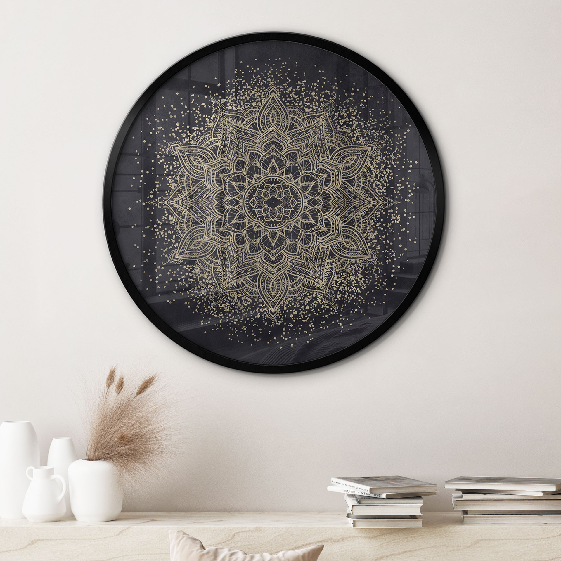 Poster Mandala élégant en noir et or - Bloomery Decor - Rond
