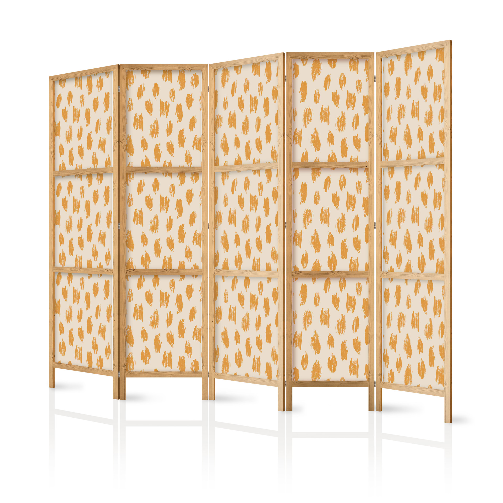 Japanischer Paravent, Raumteiler freistehend, Trennwand - Orange and Ecru Drawn Pattern in Dots and