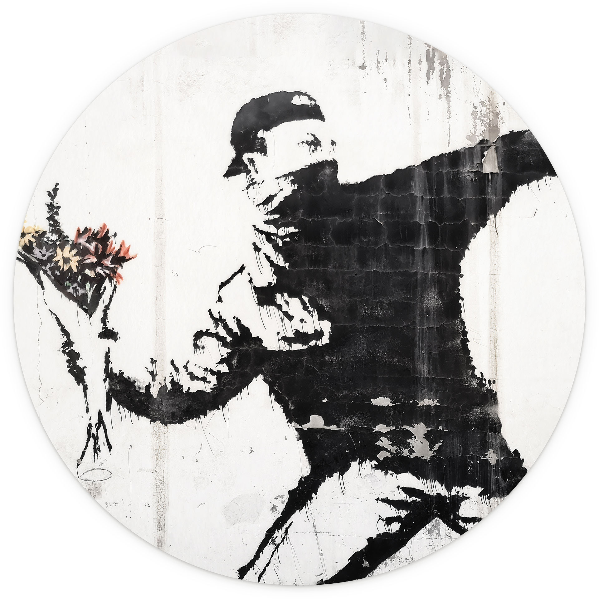 Fotobehang Banksy - De Bloemenwerper - Rond