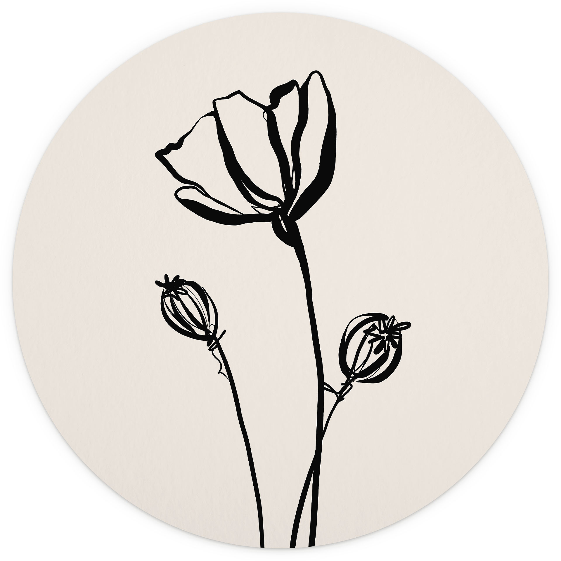 Line Art Poppy Behang - Cats & Dotz - Rond - Zelfklevend/niet-geweven