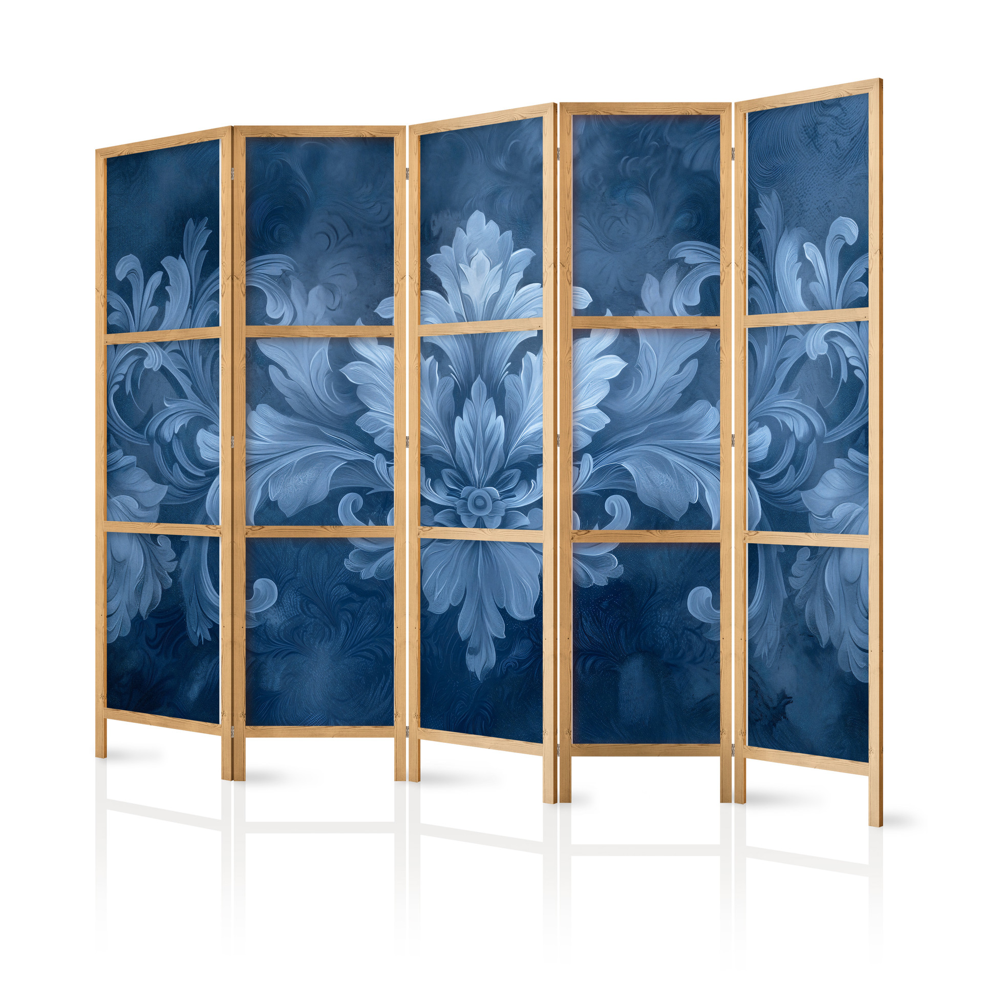 Japanischer Paravent, Raumteiler freistehend, Trennwand - Ornament in Blue: Dark Blue Decoration