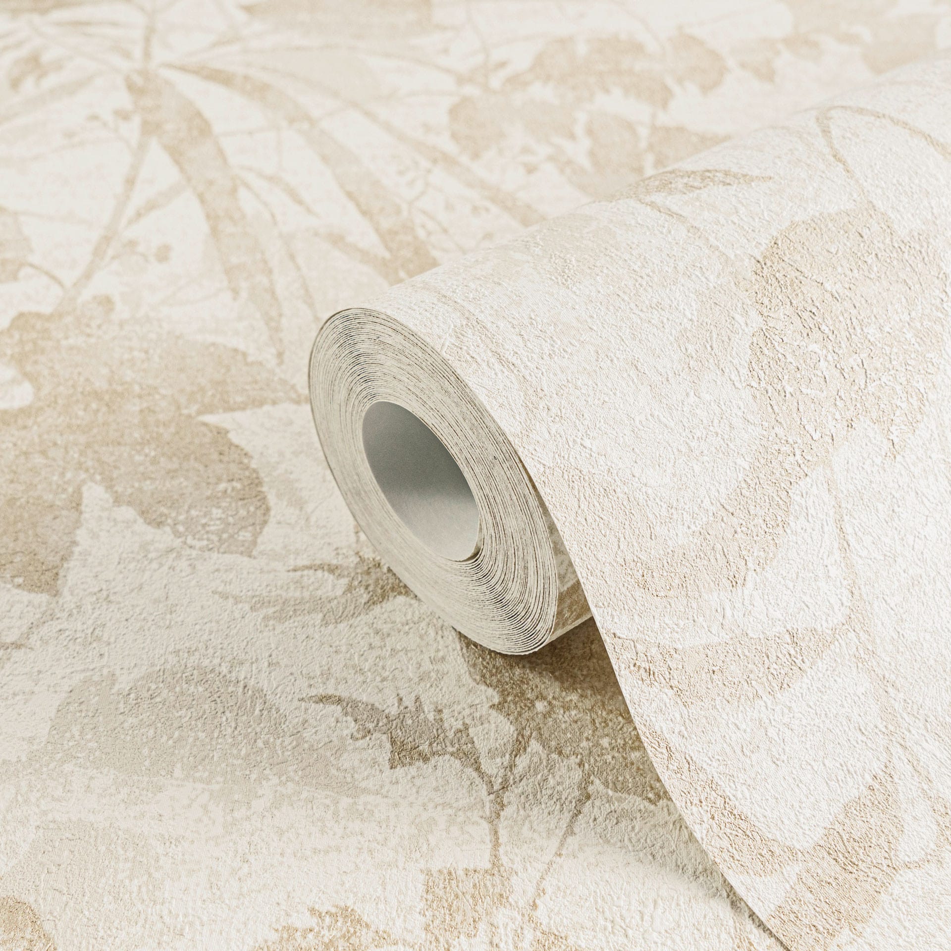 Beige wit planten behang - bladmotief natuur stijl - Vliesbehang met textuur