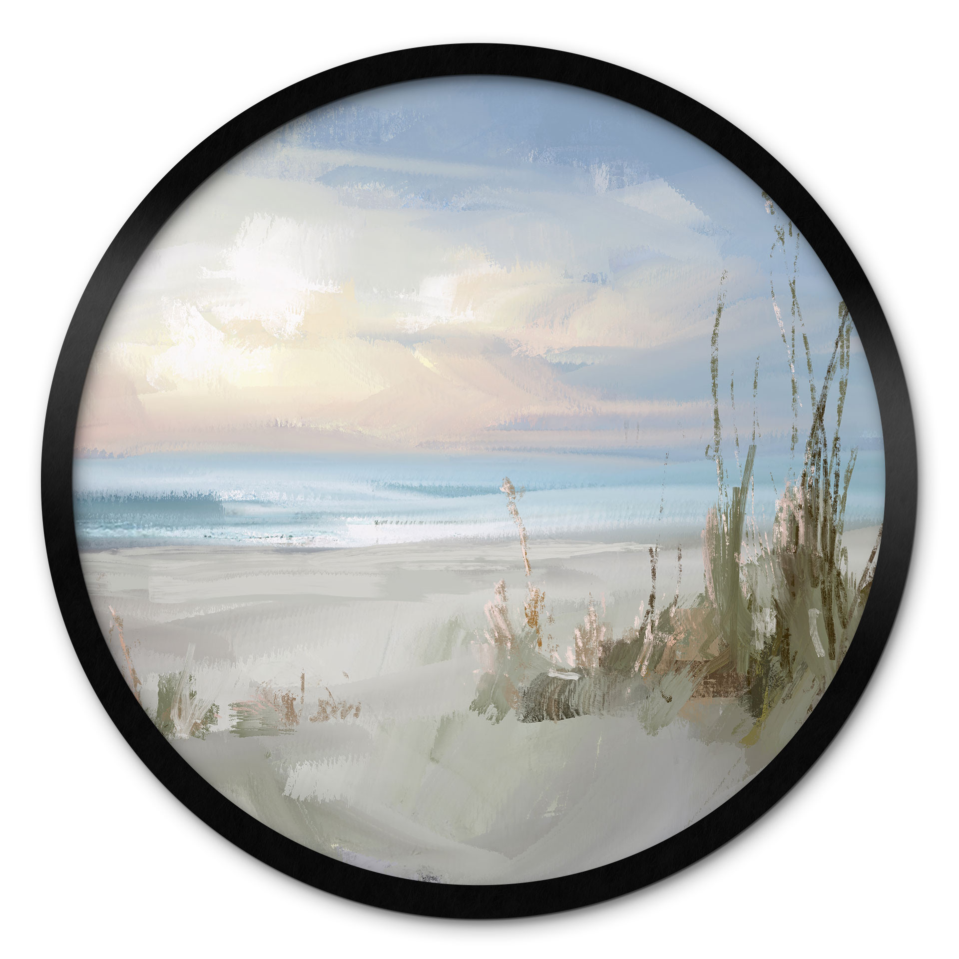 Poster Rustig strand in pastelkleuren - Cheney - Rond