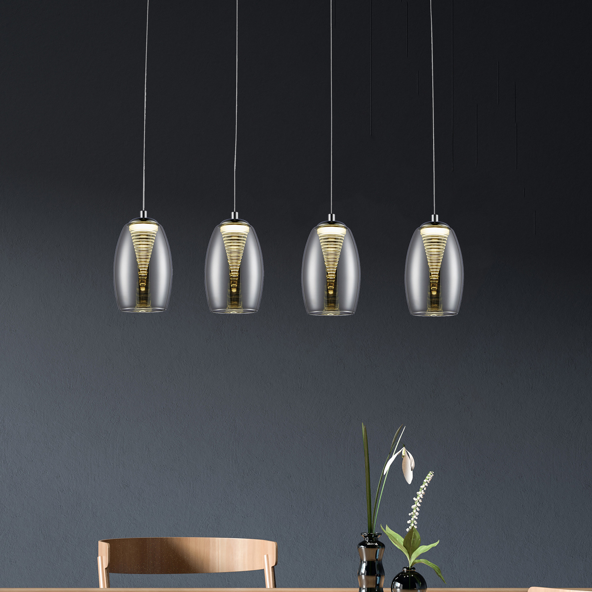 Pendelleuchte Linn, grau, 121 x 72 cm, Glas Pendellampe, dimmbar