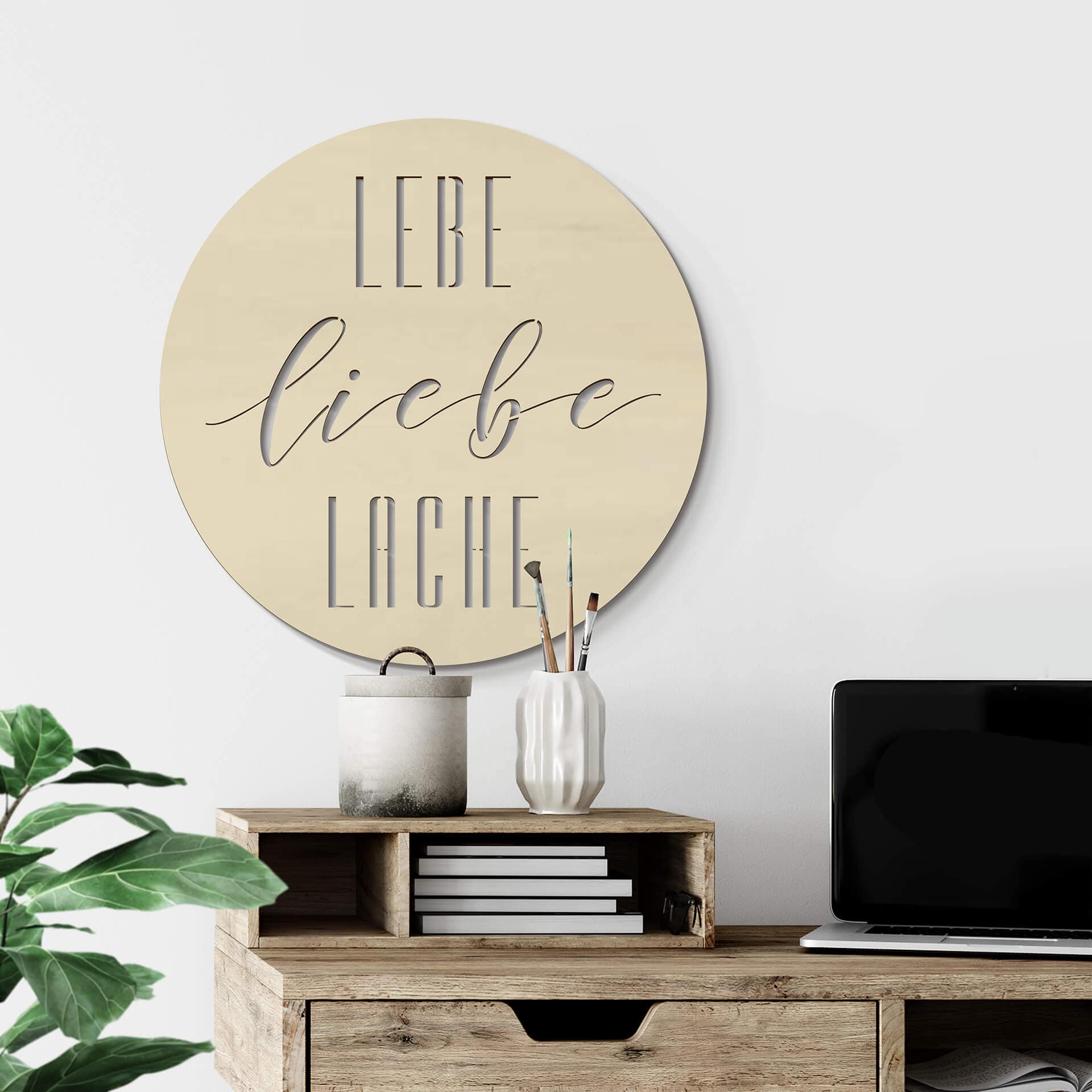 Holzdeko Pappel - Lebe Liebe Lache - Rund