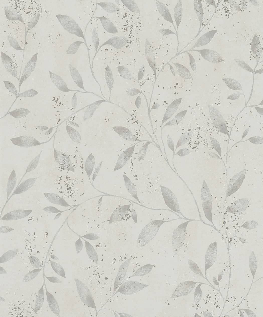 Vliesbehang met bladmotief en metallic effect beige bloemen