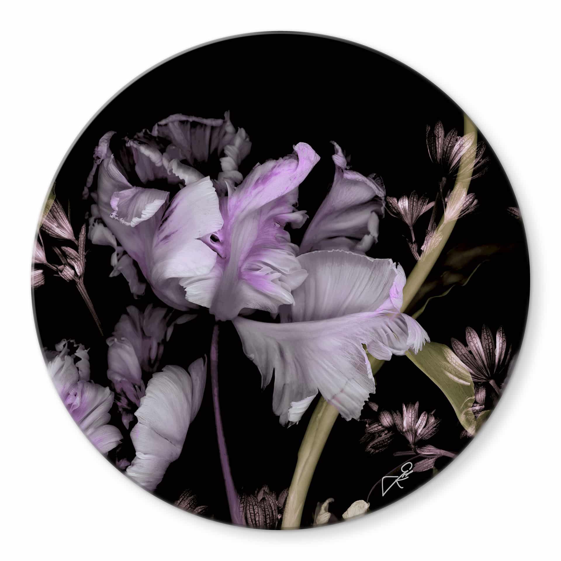 Glasbild Lila Blumen - Guido Maria Kretschmer Kollektion - Rund - Ø 70 cm