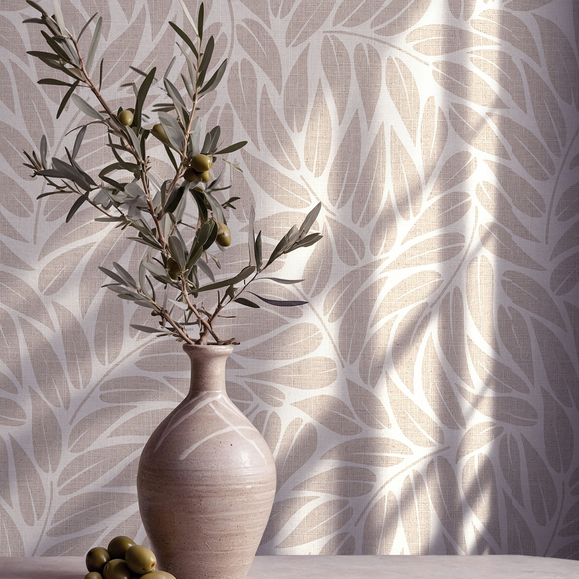 Vliesbehang bladeren bloem natuur mat in beige