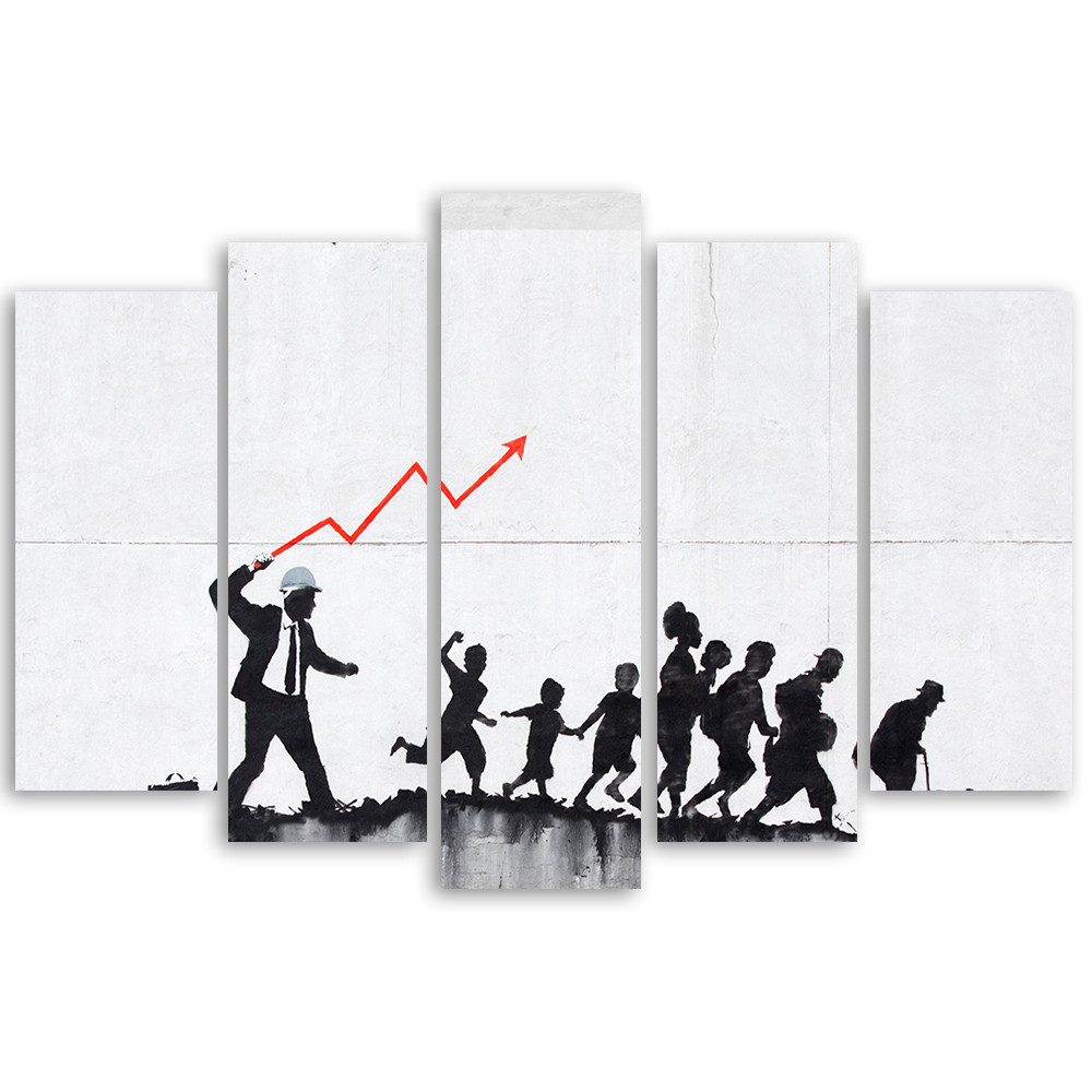 Lærredstryk 5 stykker, vægmaleri Banksy Graffiti