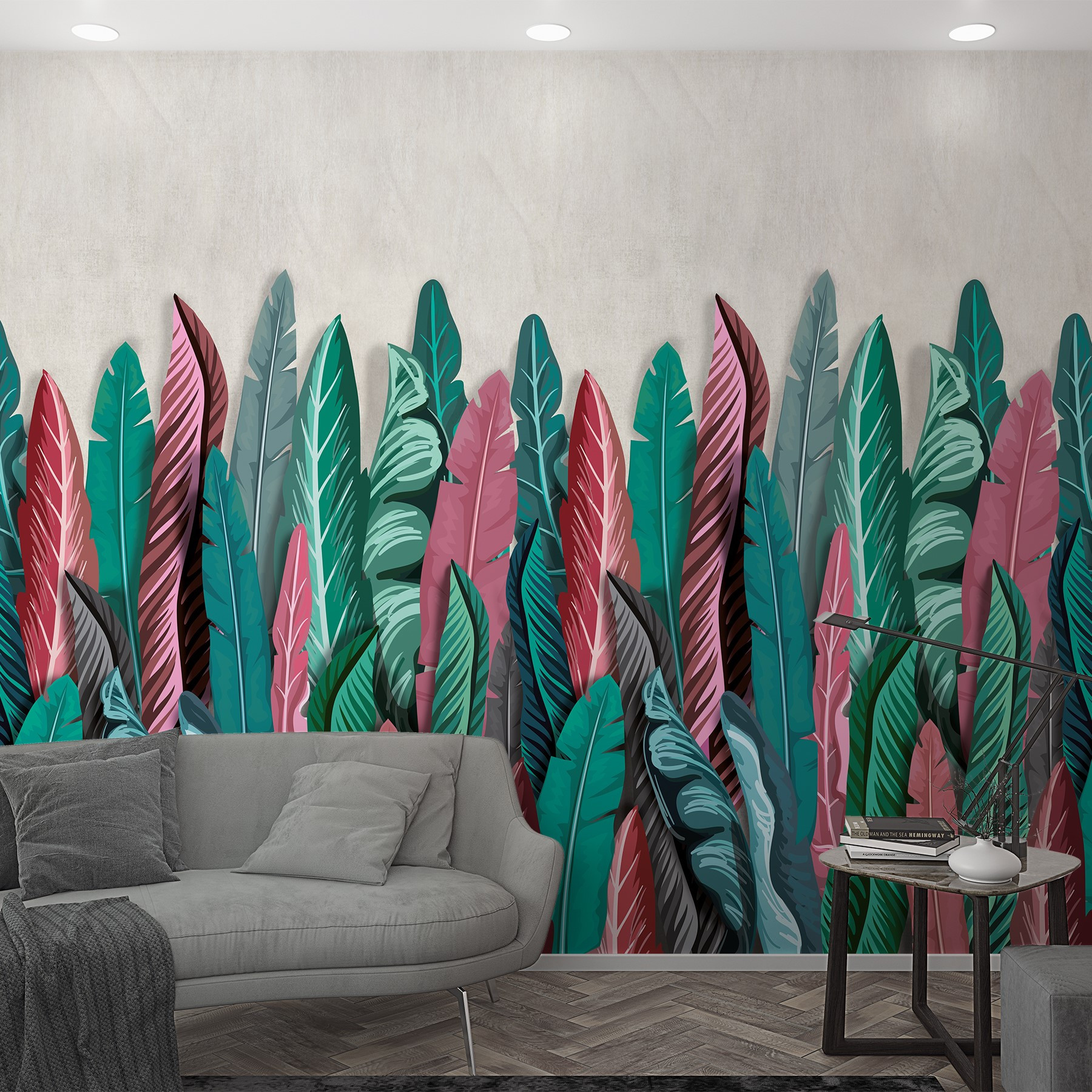 Bladmotief behang Fotobehang groen, rood,Bloemen 2.70 x 1.59 m