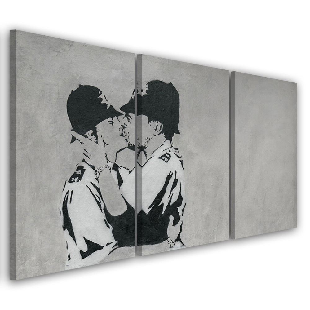 3 stykke lærredstryk, Banksy Kissing Policemen
