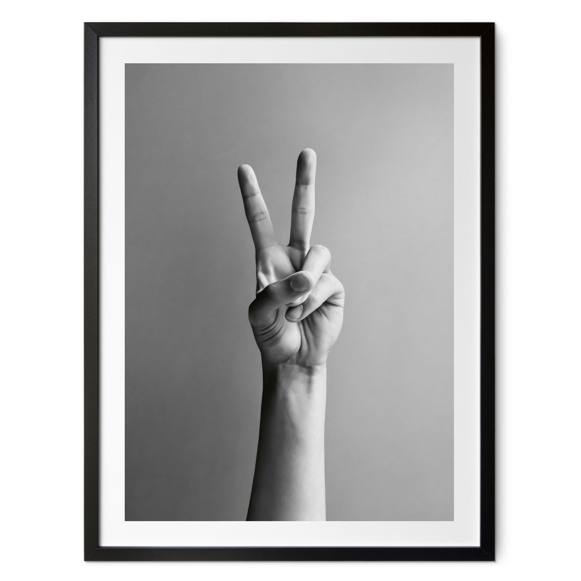 Schwarz-Weiß Poster | Victory Hand - Zeichen des Friedens und Sieges - Bühler
