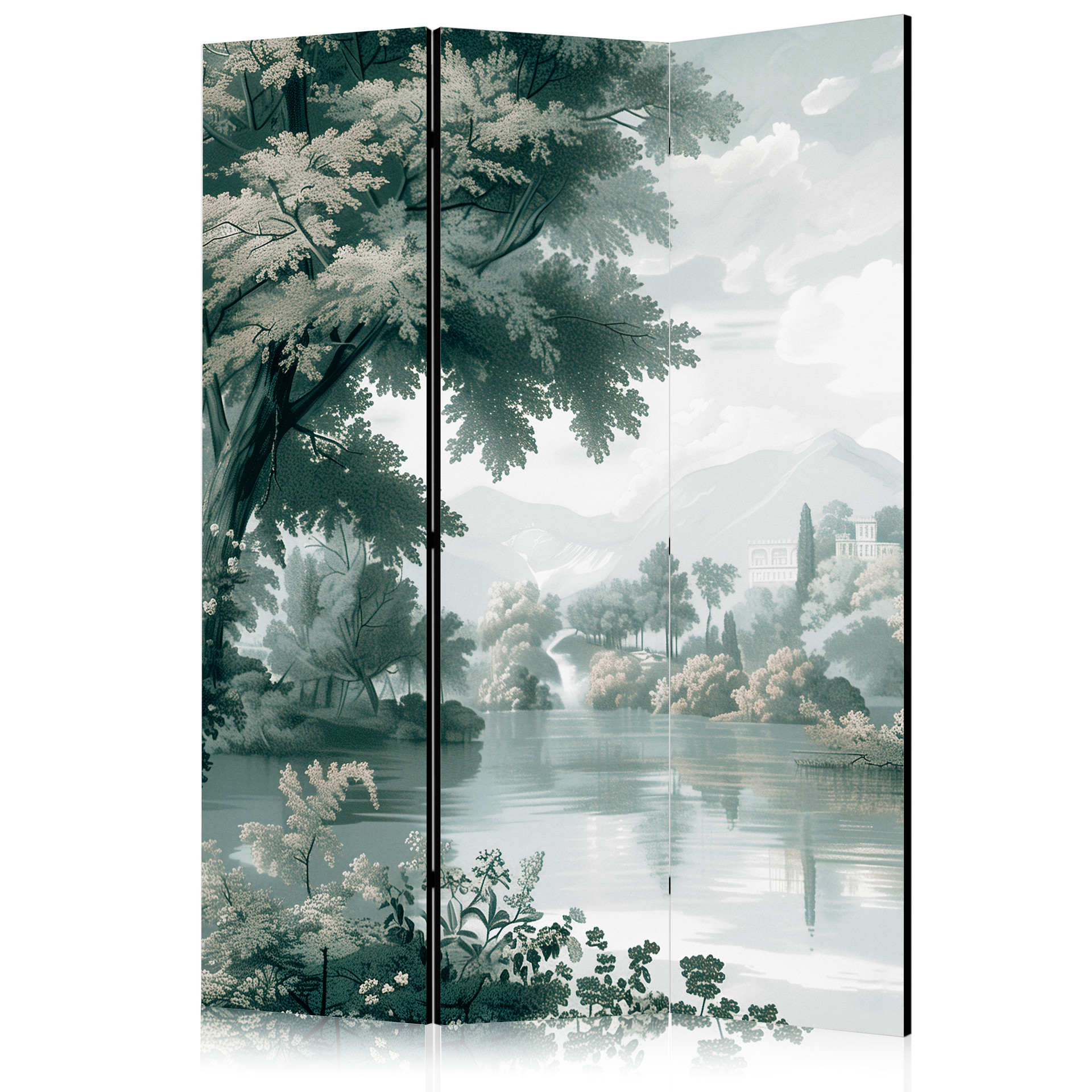 Paravent, Raumteiler freistehend, Trennwand - View of the Park and Lake: Retro Vintage
