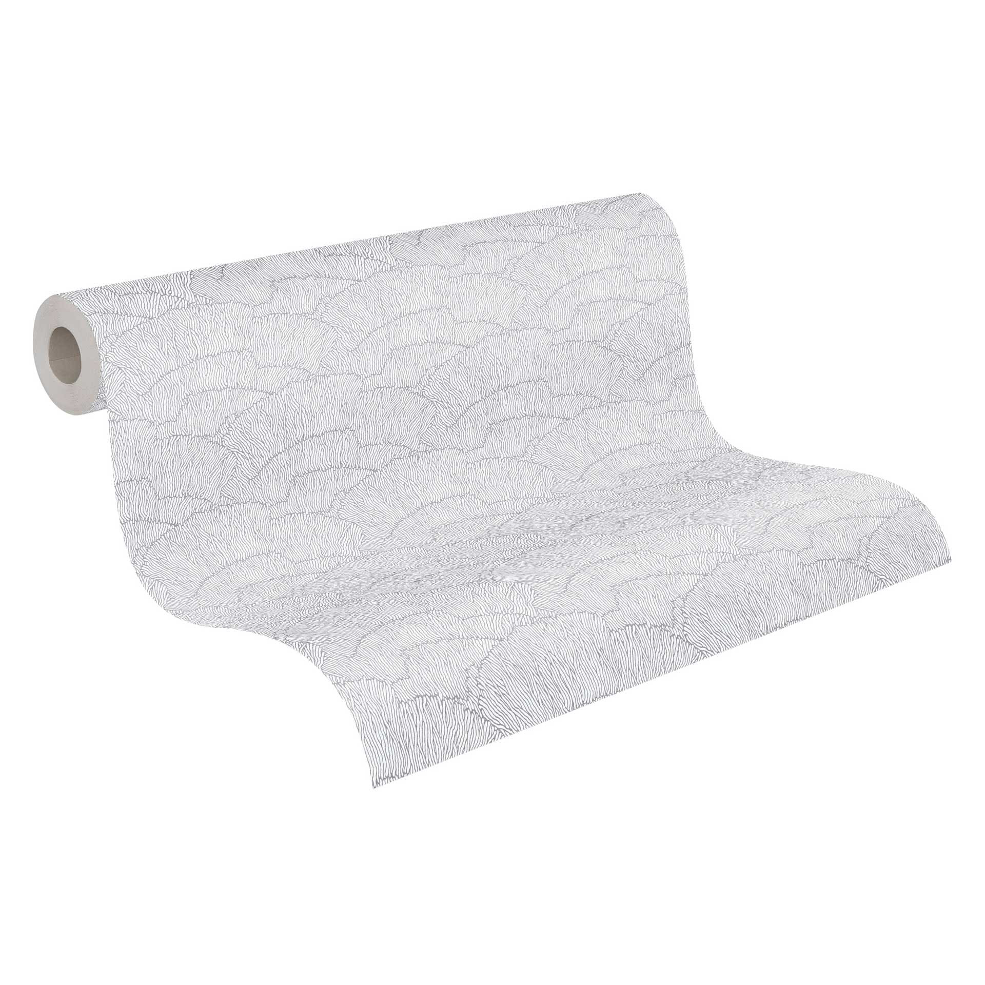 grafisch golfpatroon behang zilver wit - vliesbehang metallic effect