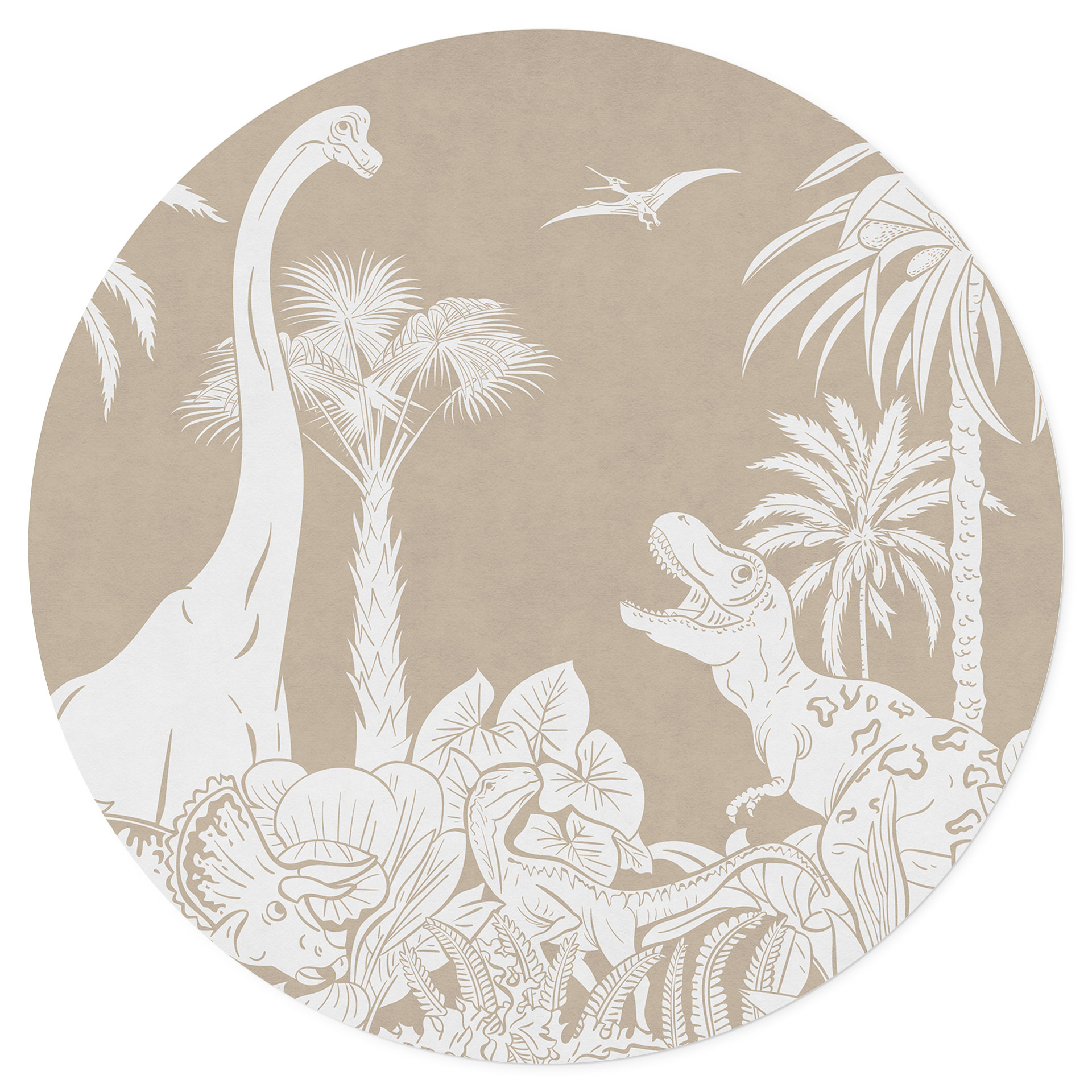 Wandtattoo Dinosaurier im wilden Dschungel - Braun - Kikki Belle - Rund