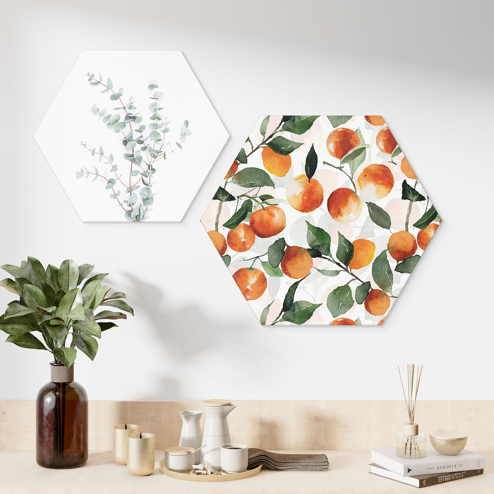 Hexagon Dibond Frugtagtige mandariner - UN Designs